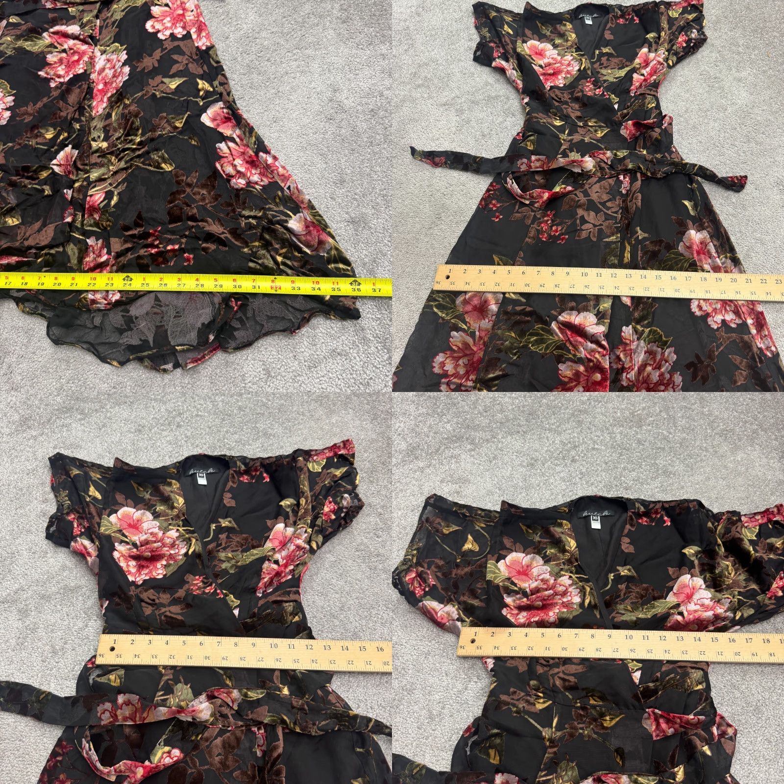 Velvet Hutch Floral Velvet Burnout Maxi Dress Women XS Multicolor V-Neck Tie Lightweight Casual Short Sleeve Party Bohemian Size XS / US 0-2 / IT 36-38 - 8 Thumbnail