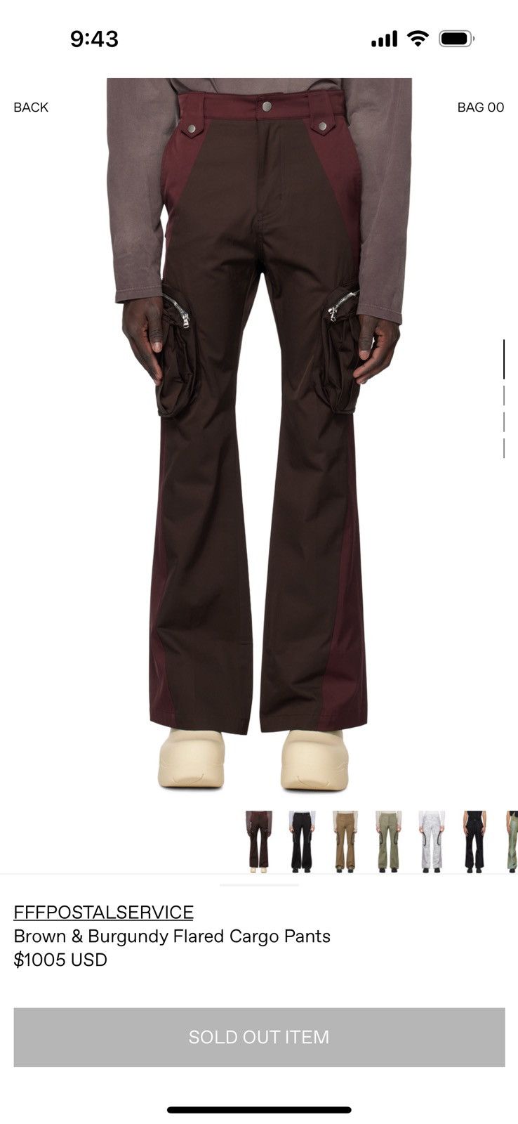 image of Fffpostalservice Flared Cargo Pants in Burgandy, Men's (Size 29)