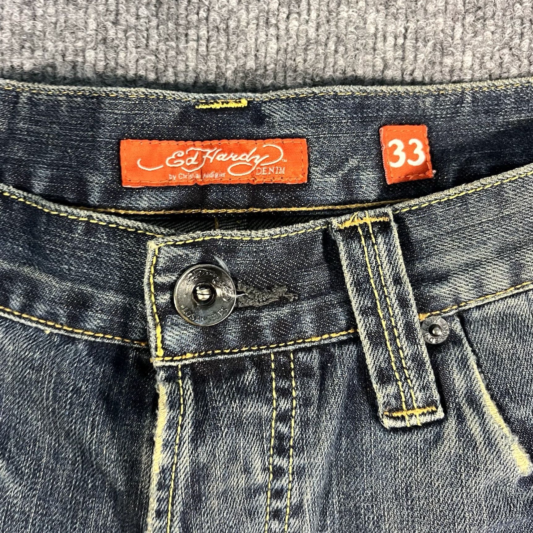 Ed Hardy VINTAGE Ed Hardy Denim Shorts 33 Blue Wide Leg Relaxed Grunge Mens Size US 33 - 5 Thumbnail