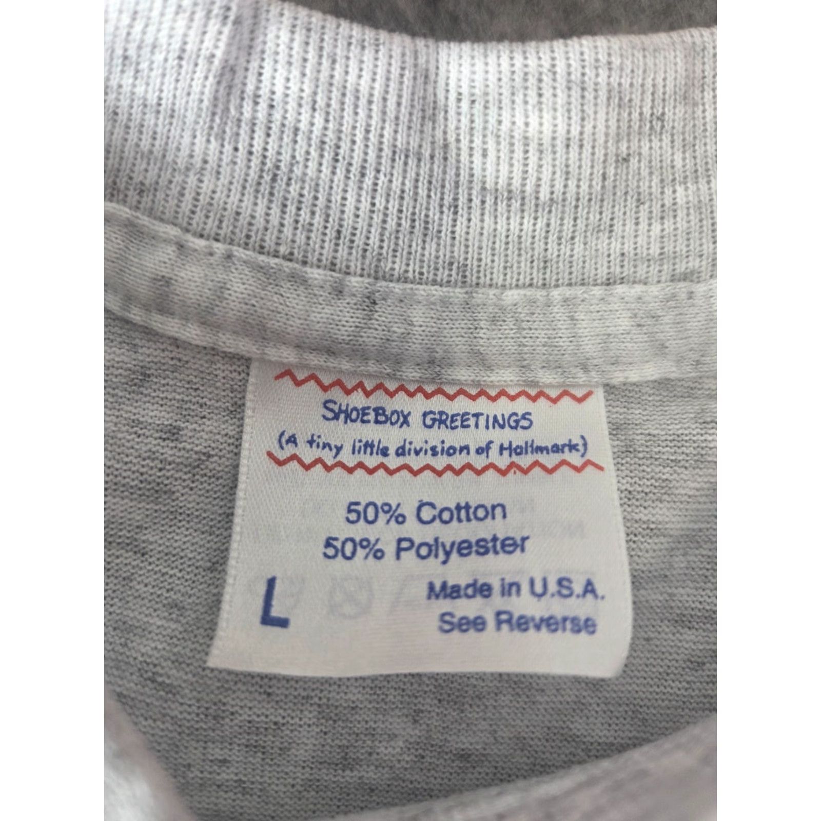 Born VINTAGE Shoebox Greetings T-Shirt 80s Patriotic USA Crew Neck Short Sleeve Gray L Unisex Adults Mens Womens Size US L / EU 52-54 / 3 - 4 Thumbnail
