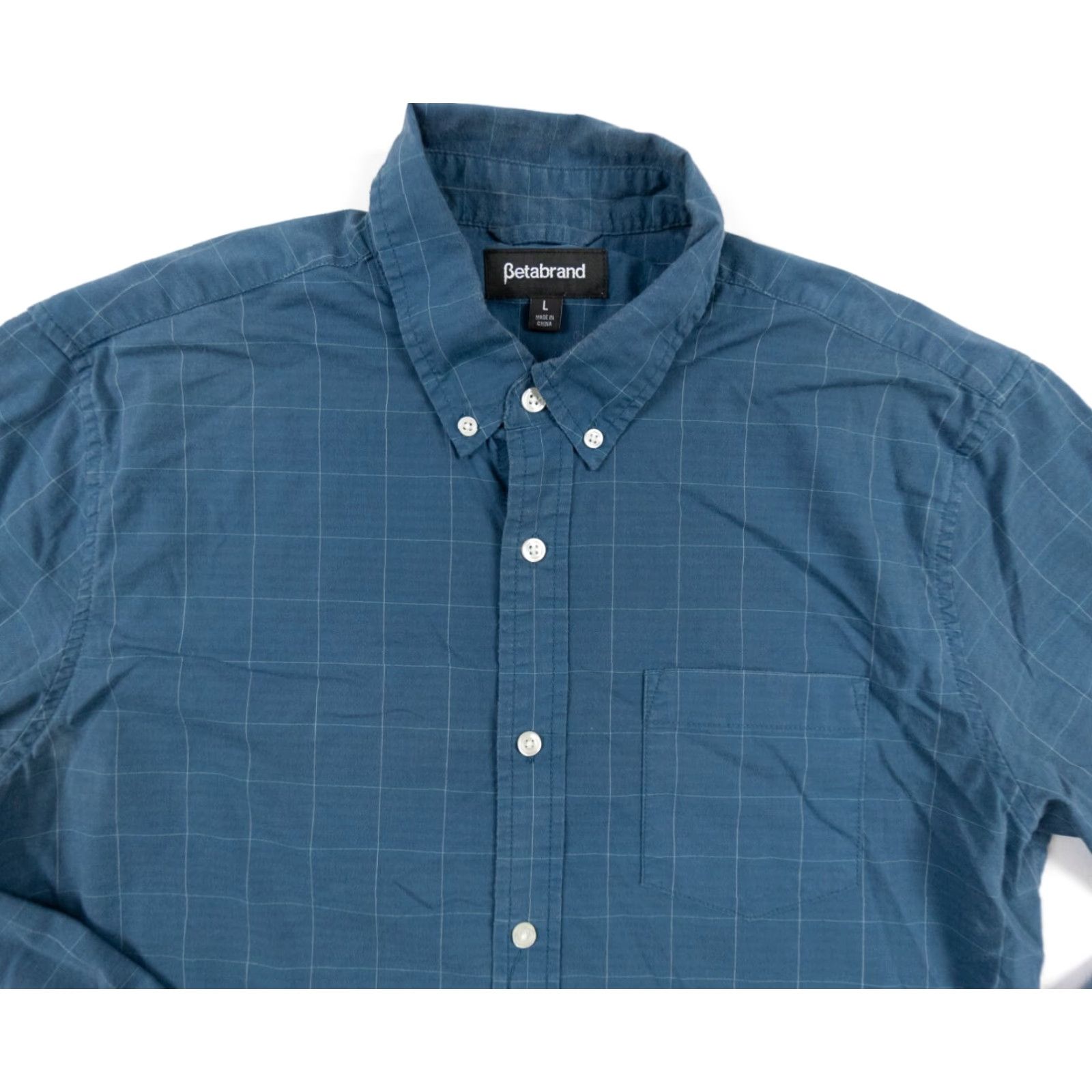 Vintage Betabrand Men's Long Sleeve Button-Up Shirt Large Blue Preppy Casual Size US L / EU 52-54 / 3 - 2 Thumbnail