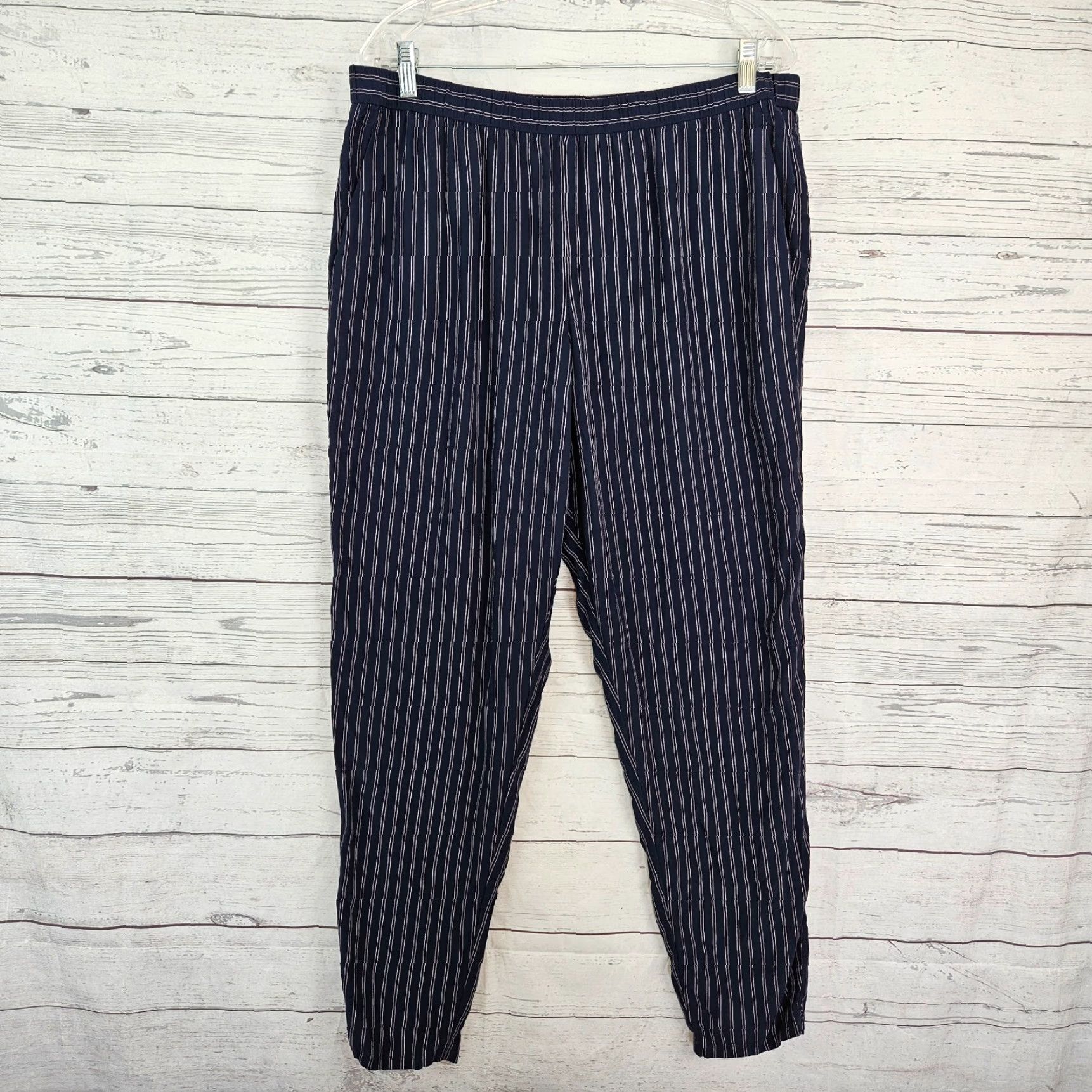 Eileen Fisher Eileen Fisher Womens Pants Pull On Blue Striped High Rise Tencel Blend Size L Size 36" / US 14 / IT 50 - 2 Thumbnail