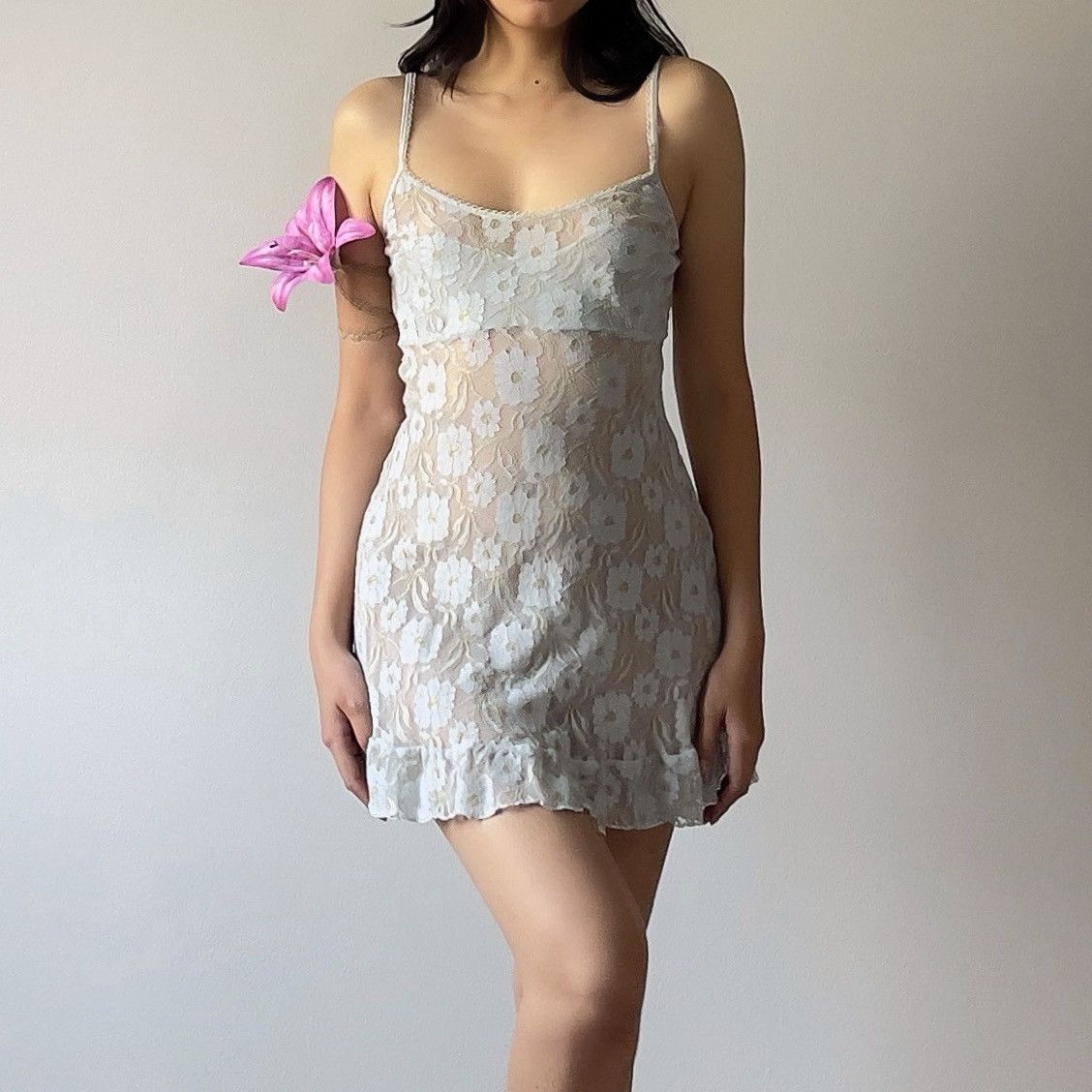 Victoria's Secret Vintage Blue Floral Mesh Semi-Sheer Mini Slip Dress (M-L) Size L / US 10 / IT 46 - 3 Thumbnail