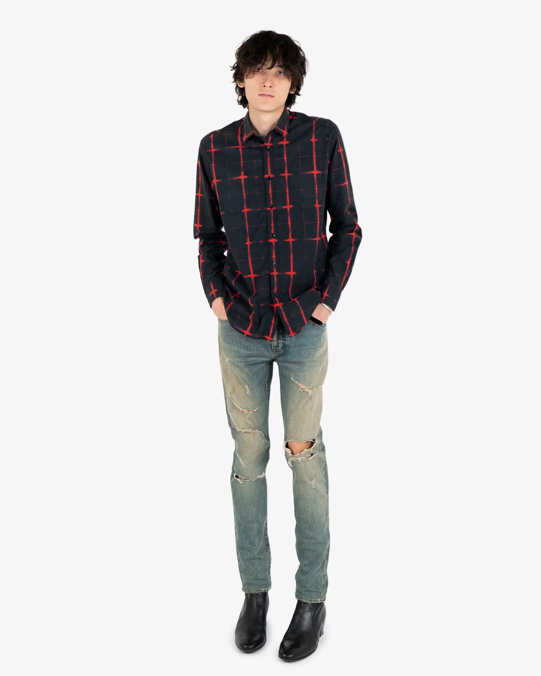Saint Laurent Paris Red & Black Cotton Button Up Shirt Size US S / EU 44-46 / 1 - 6 Thumbnail