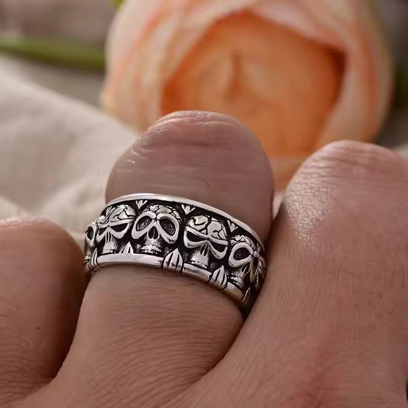 Jewelry × Vintage Horrible Skull Design Retro Thai Silver Unisex Party Ring Size ONE SIZE - 2 Thumbnail