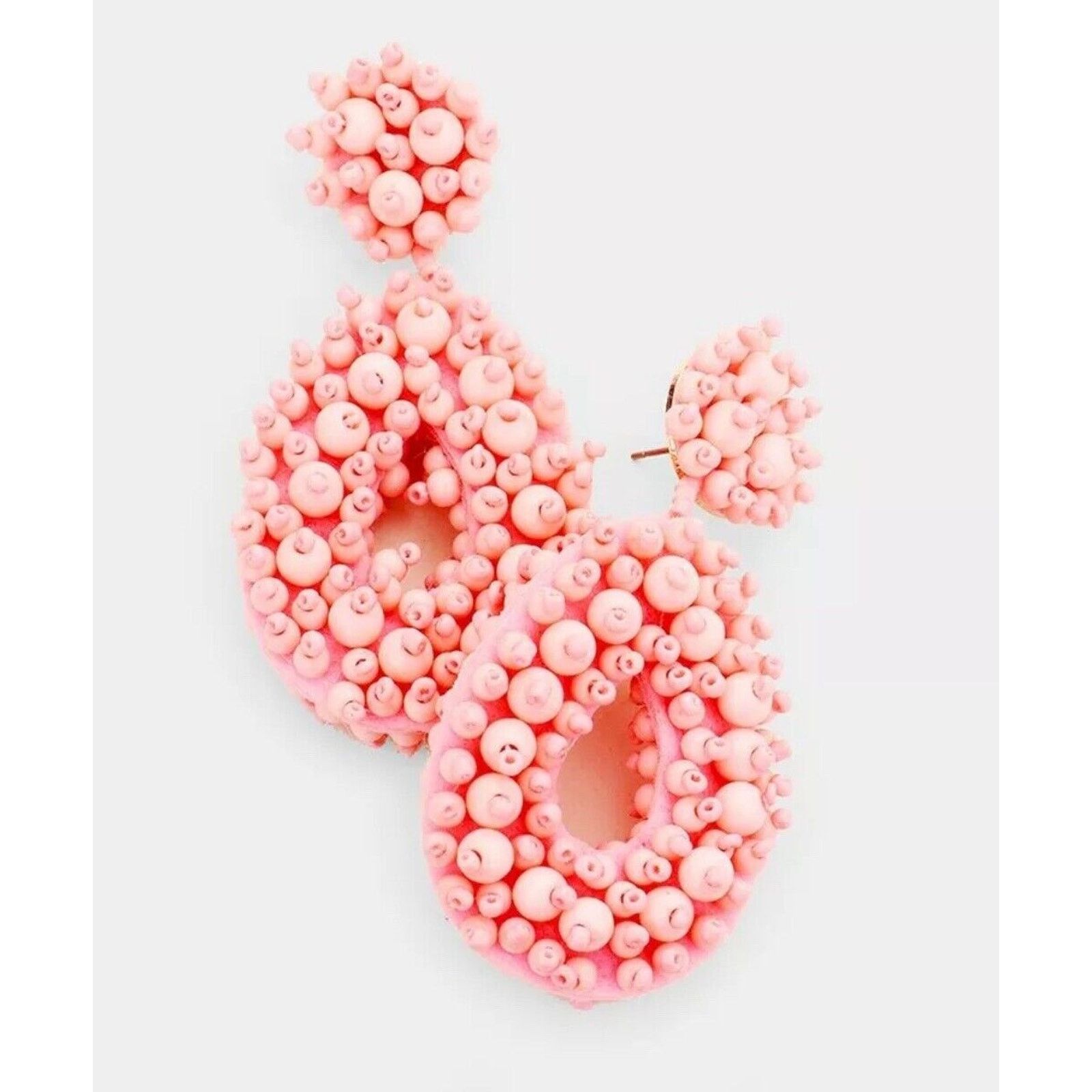 Zara STYLISH WOMEN'S SEED BEADED OVAL DROP EARRINGS BLUSH PINK Size ONE SIZE - 3 Thumbnail