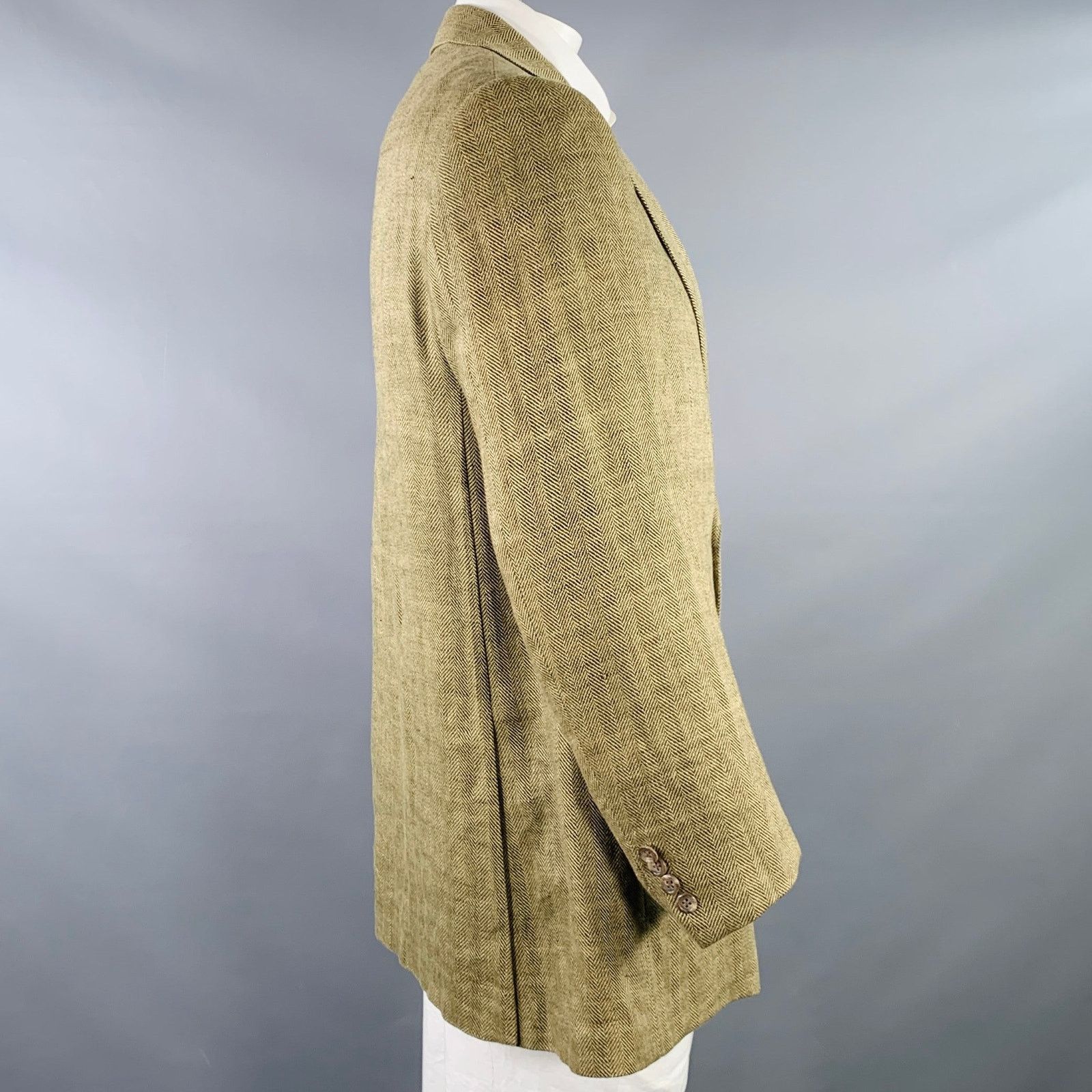Polo Ralph Lauren Size 44 Tan Khaki Herringbone Flax Sport Coat Size 44R - 3 Thumbnail