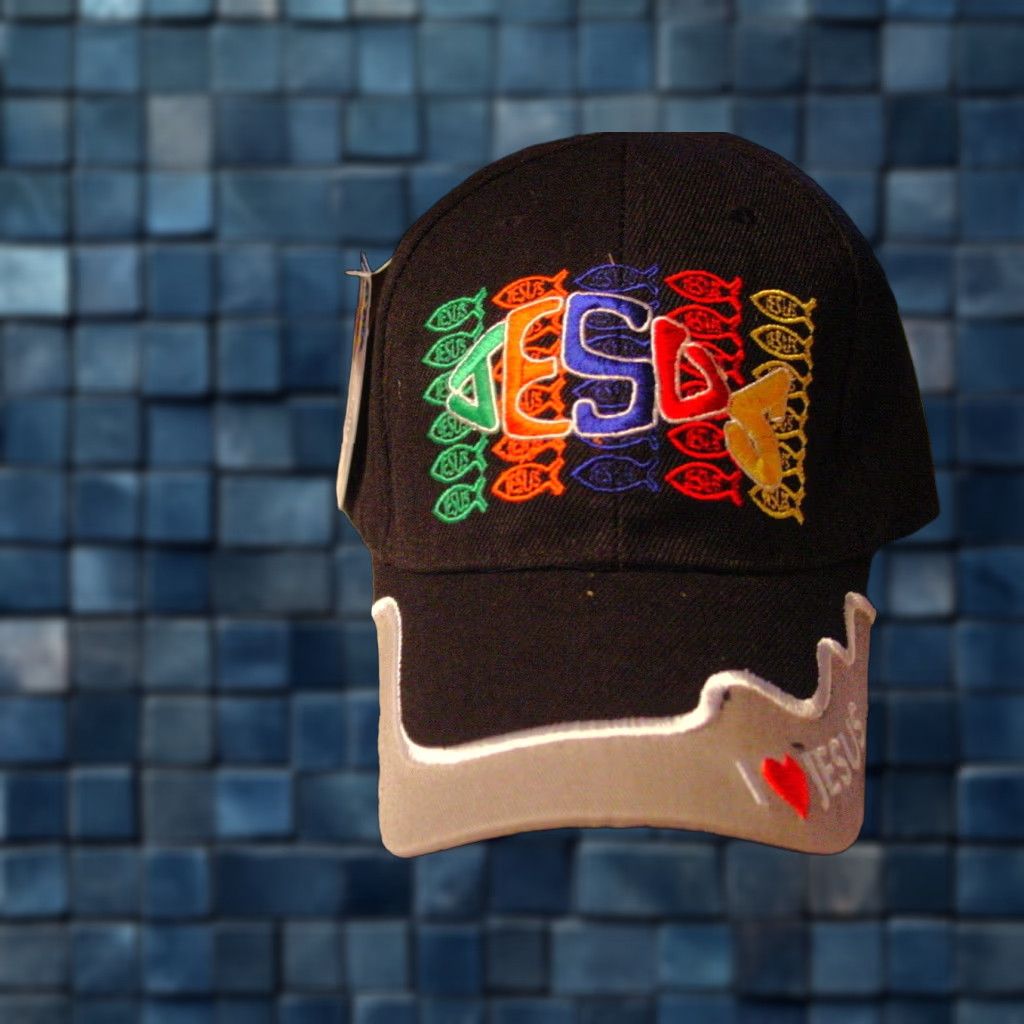 Vintage I LOVE JESUS VELCRO ADJUSTABLE BASEBALL CAP - BLACK - RELIGIOUS THEME - MENS Size ONE SIZE - 1 Thumbnail