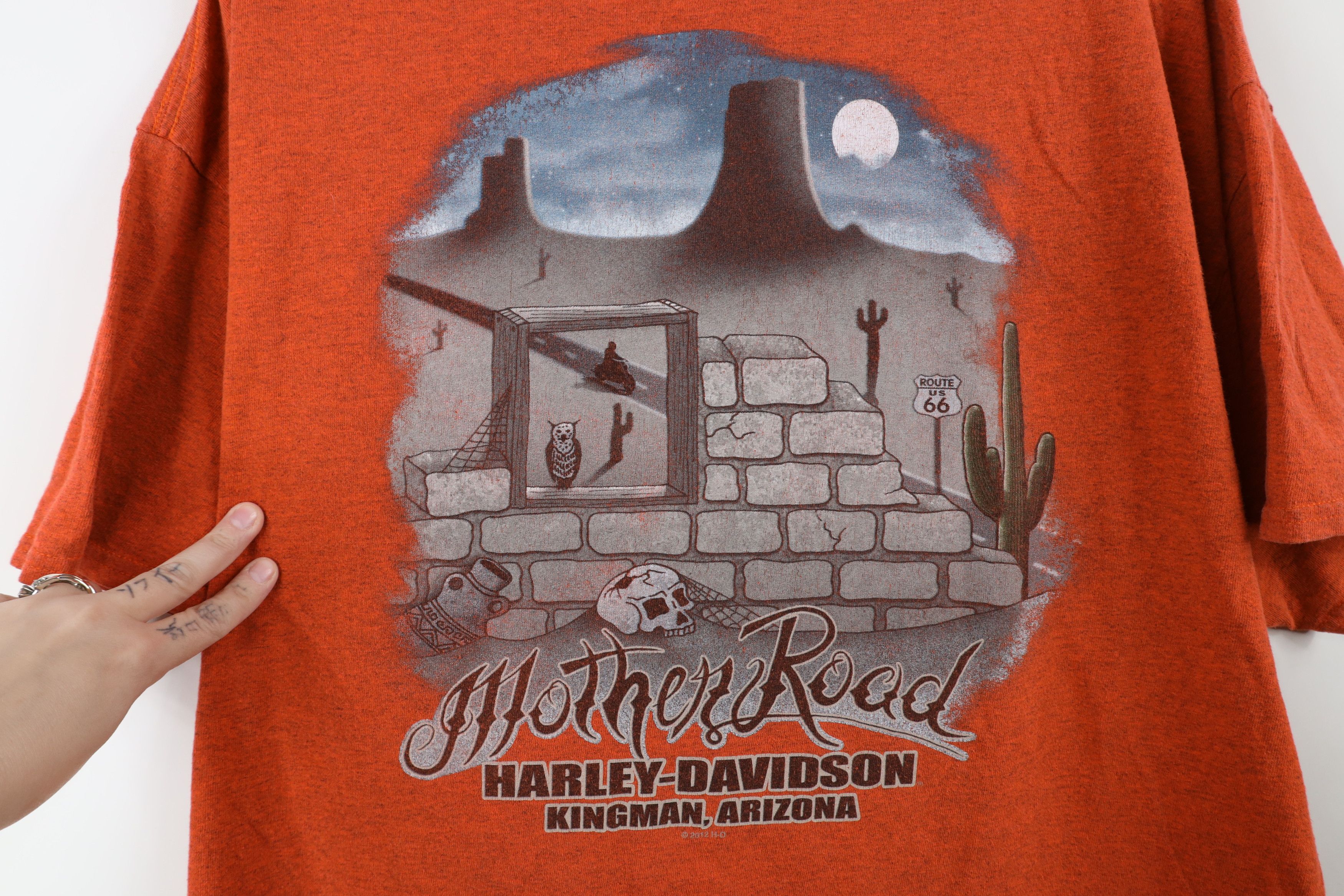 Harley Davidson Vintage Y2K Harley Davidson Spell Out Skull T-Shirt Orange Size US XXL / EU 58 / 5 - 10 Thumbnail