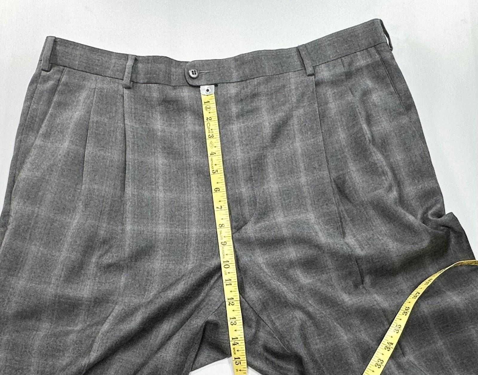 Zanella Zanella Bennett Pleated Checked Wool Pants Gray Mens 40/28 Size US 40 / EU 56 - 4 Thumbnail