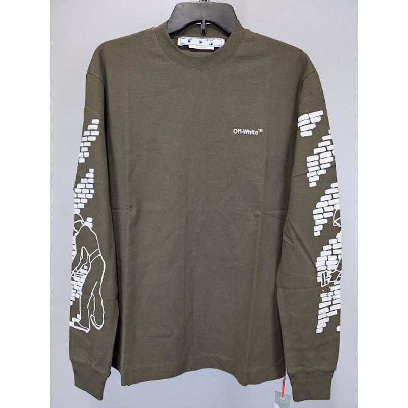 Off-White o1rshd1 Bricks Skate Long Sleeve T-Shirt Army Green/White Size US S / EU 44-46 / 1 - 2 Thumbnail