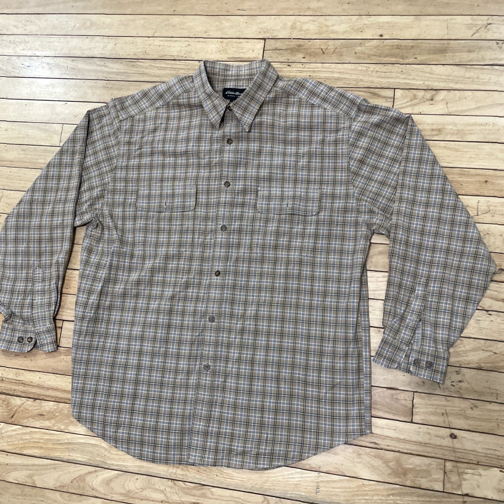 Eddie Bauer VINTAGE Eddie Bauer Button-Up Shirt Men XL Twill Canvas Pockets 90s Y2k Outdoor Tan Gold Brown Plaid Size US XL / EU 56 / 4 - 3 Thumbnail