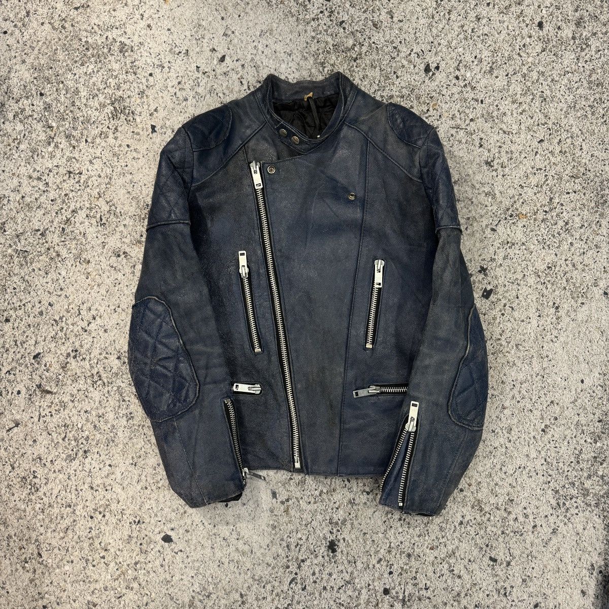 Vintage Faded Washed Blue Leather Moto Zip Jacket ERD Grunge Biker Size US L / EU 52-54 / 3 - 1 Thumbnail
