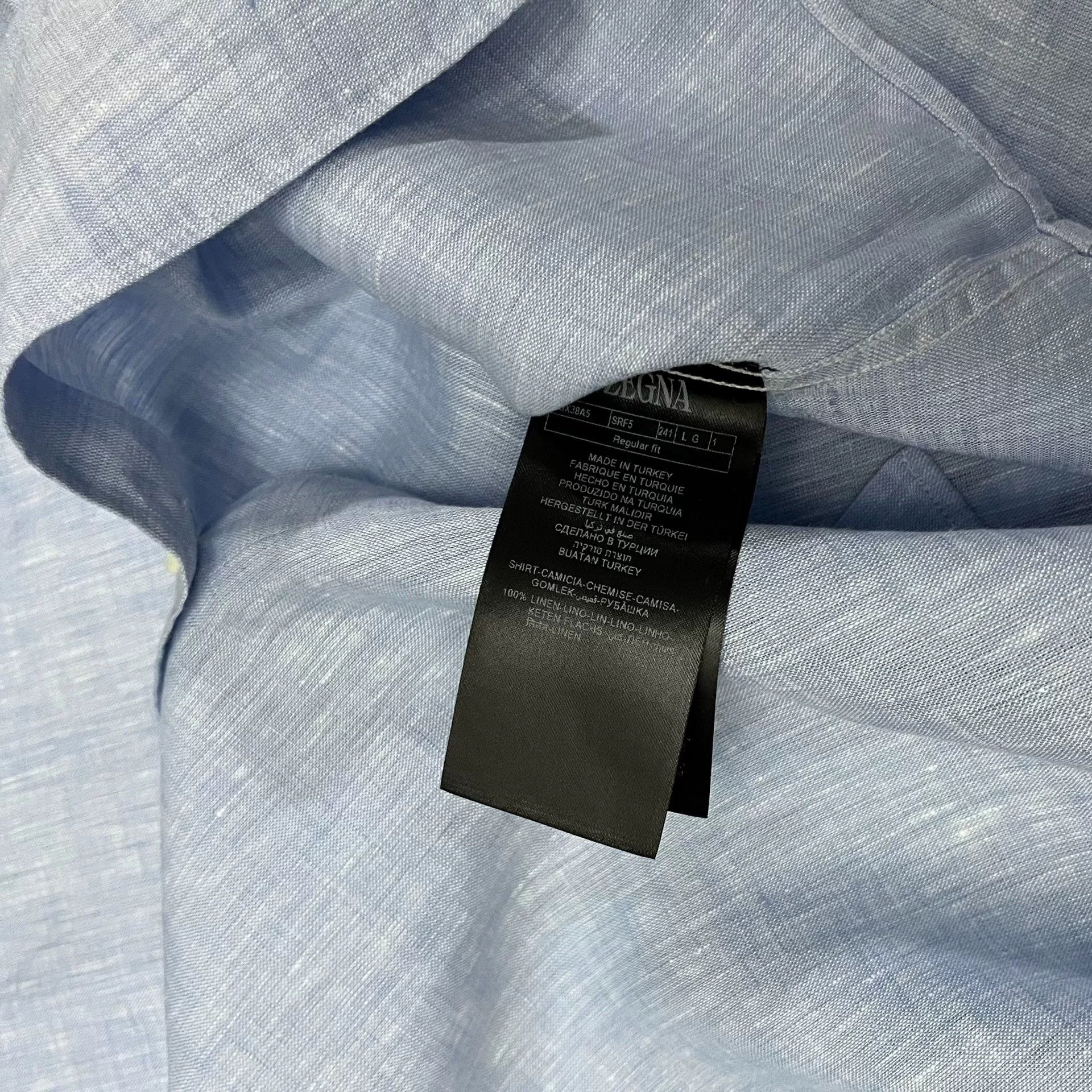 Ermenegildo Zegna ZEGNA Light Blue Linen Long-Sleeve Shirt Size US S / EU 44-46 / 1 - 3 Thumbnail