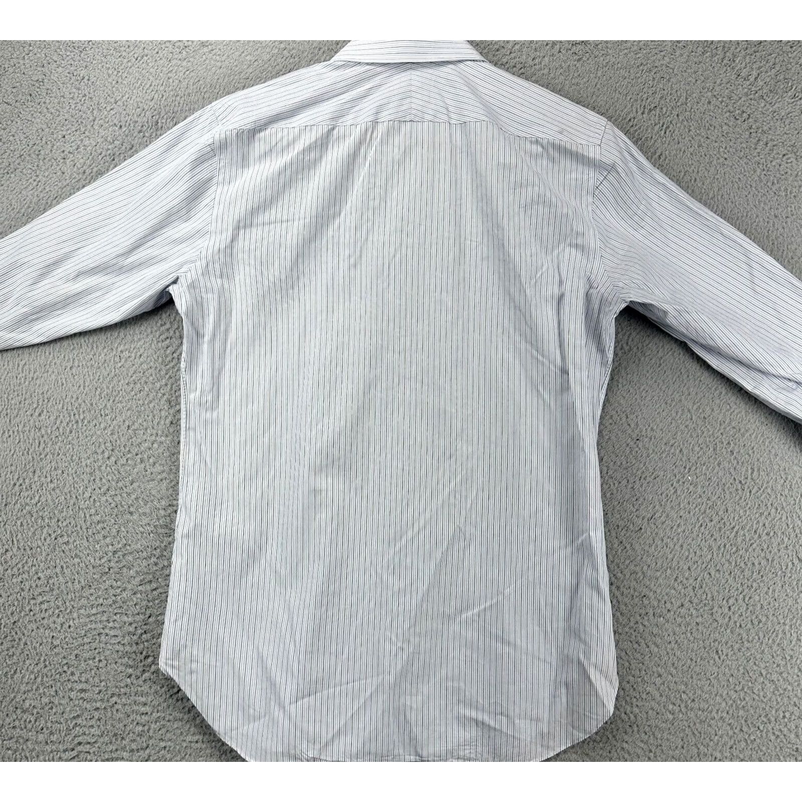 Pinko PINK Shirt Mens 15.5 Blue Grey Pinstripes Tailored Fit Dress Button Up Adult Size 42R - 3 Thumbnail