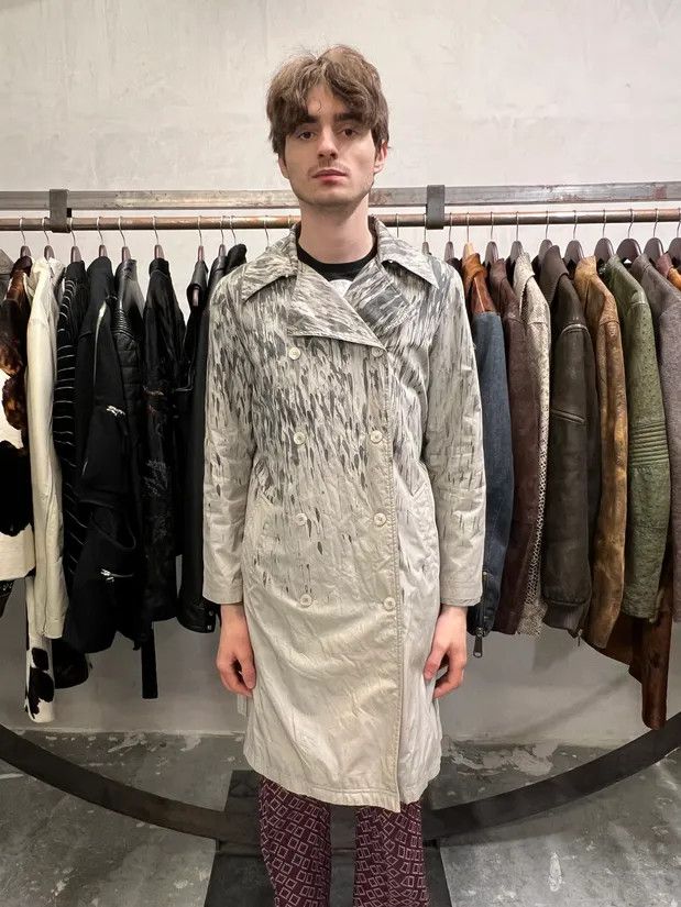 Moschino × Vintage 2000s Moschino Rain Painting Grey Trench Coat Size XS / US 0-2 / IT 36-38 - 2 Thumbnail
