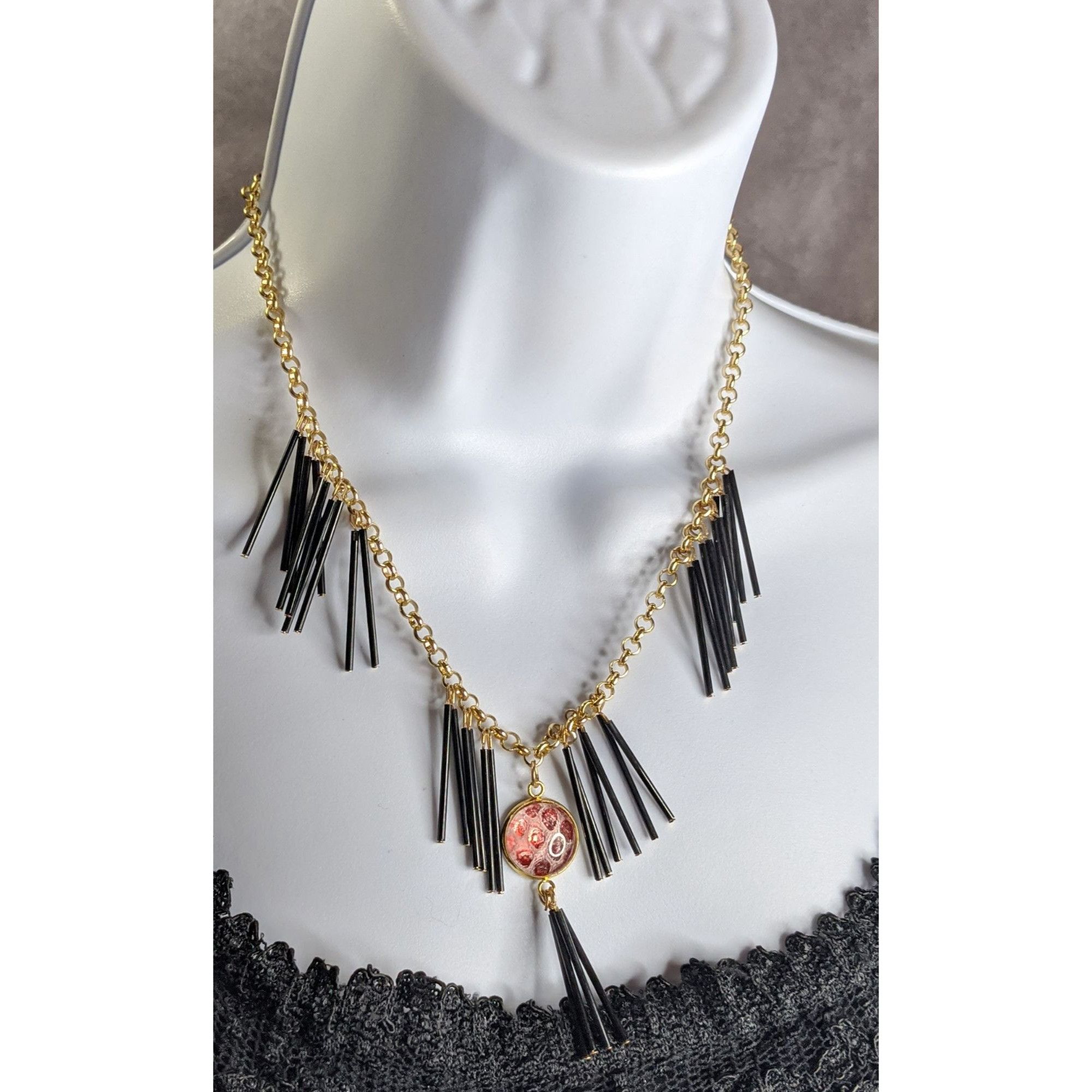 Other Whimsical Fantasy Dragon Scale Necklace With Spikey Fringe Size ONE SIZE - 3 Thumbnail