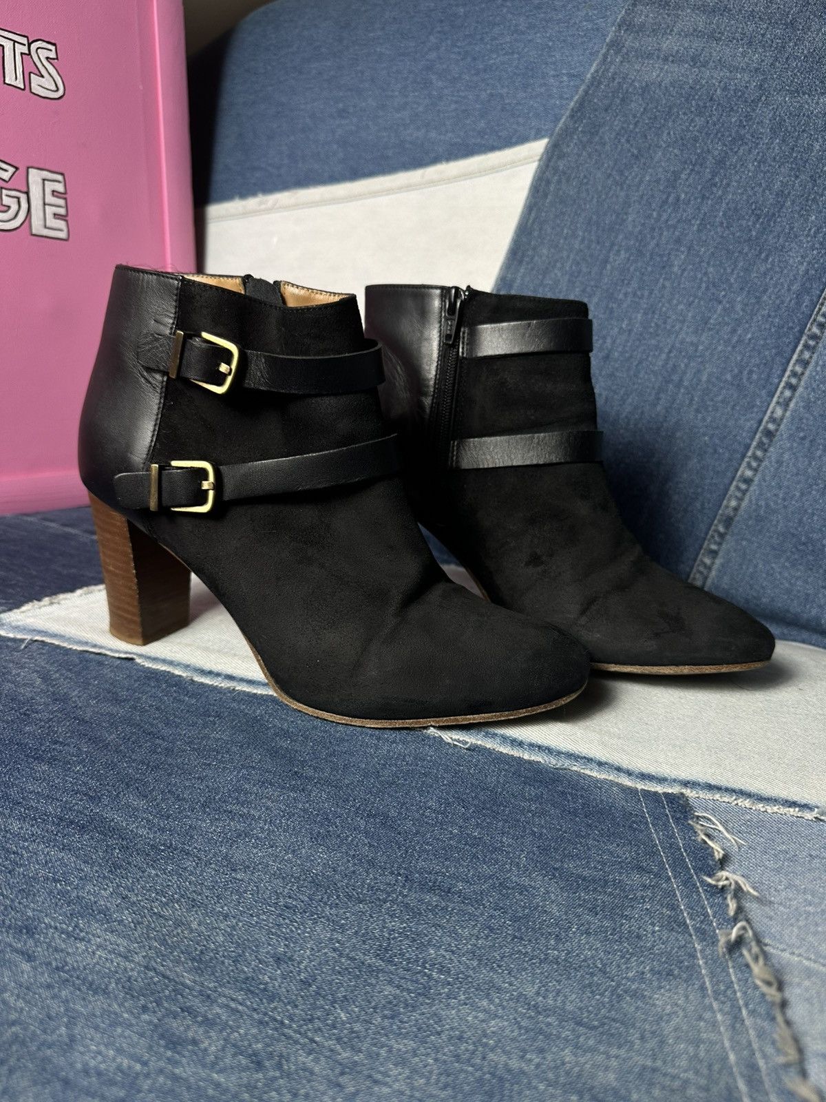 Sezane Sezane Ankle Boots Suede Leather Block Heels Buckle Strap Size US 9 / IT 39 - 4 Thumbnail