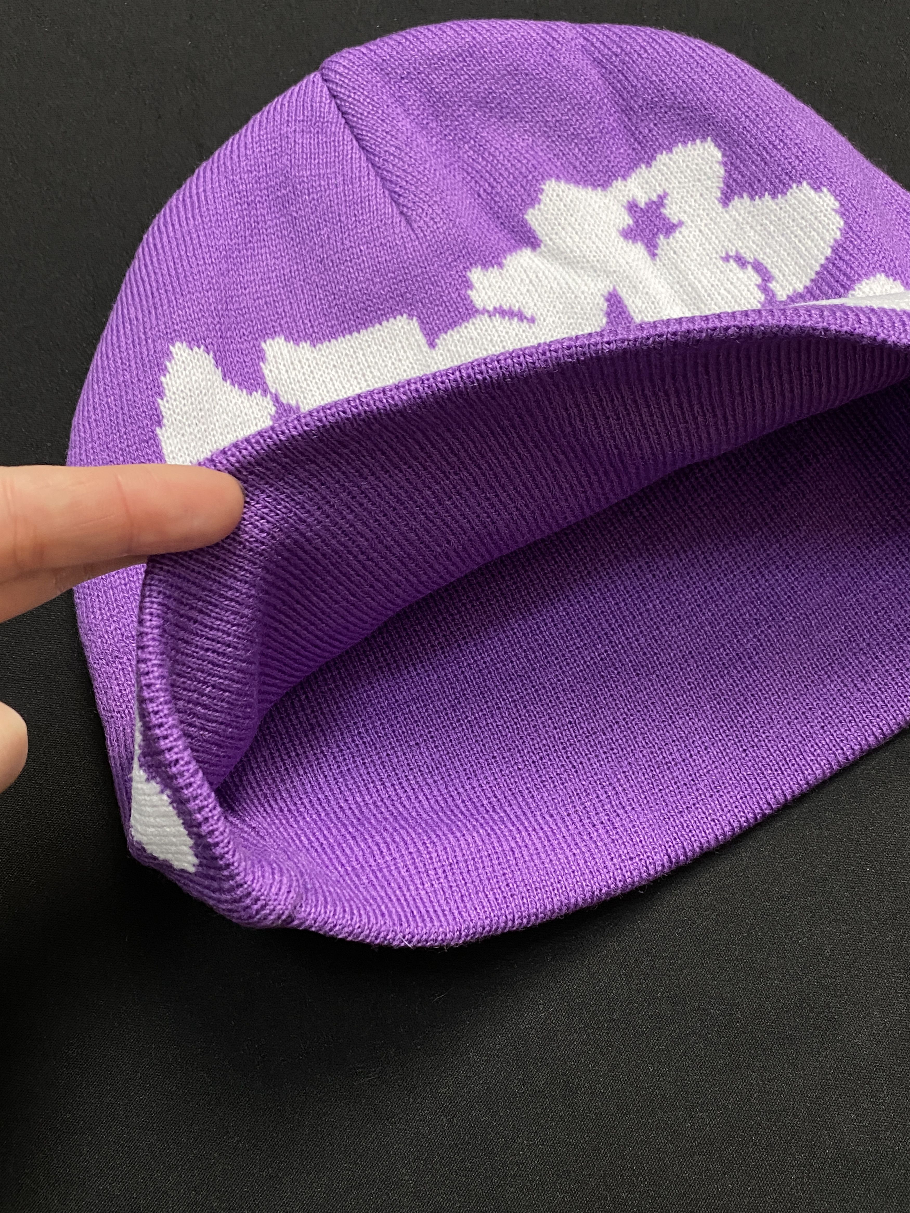 Japanese Brand Deadstock Star Dept Logo Purple No Cuff Beanie Hats OS Size ONE SIZE - 5 Thumbnail
