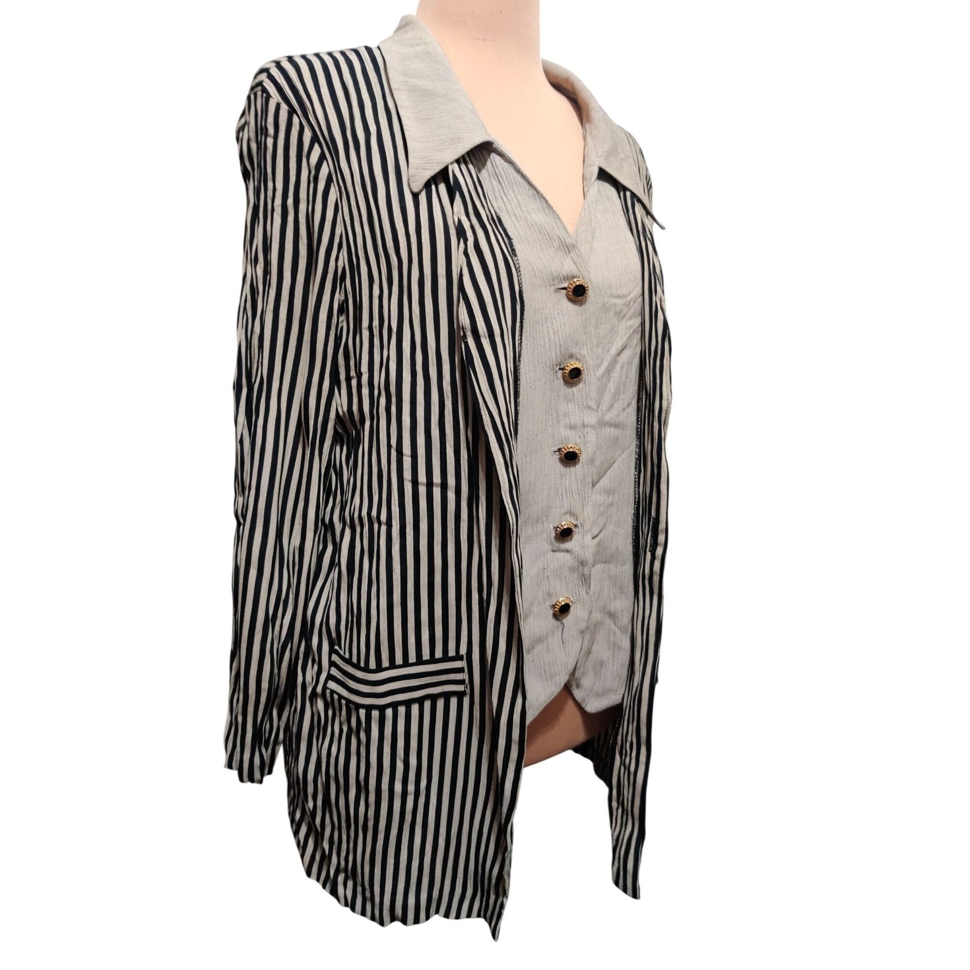 Vintage Vintage Dress Savvy NY 14 Black Beige Striped Blazer Vest Co Size XL / US 12-14 / IT 48-50 - 1 Thumbnail