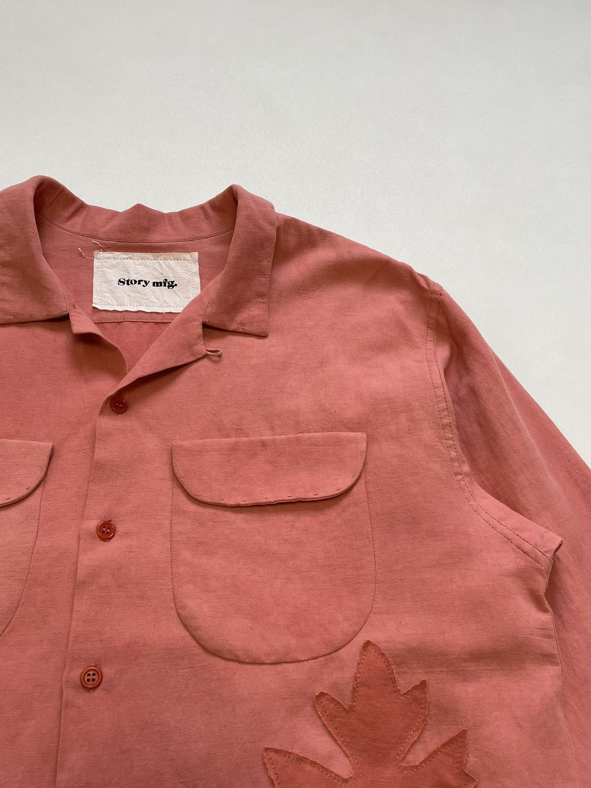 Story Mfg. Pink Linen ‘Leaf Patch Details’ Shirt Size US M / EU 48-50 / 2 - 5 Thumbnail