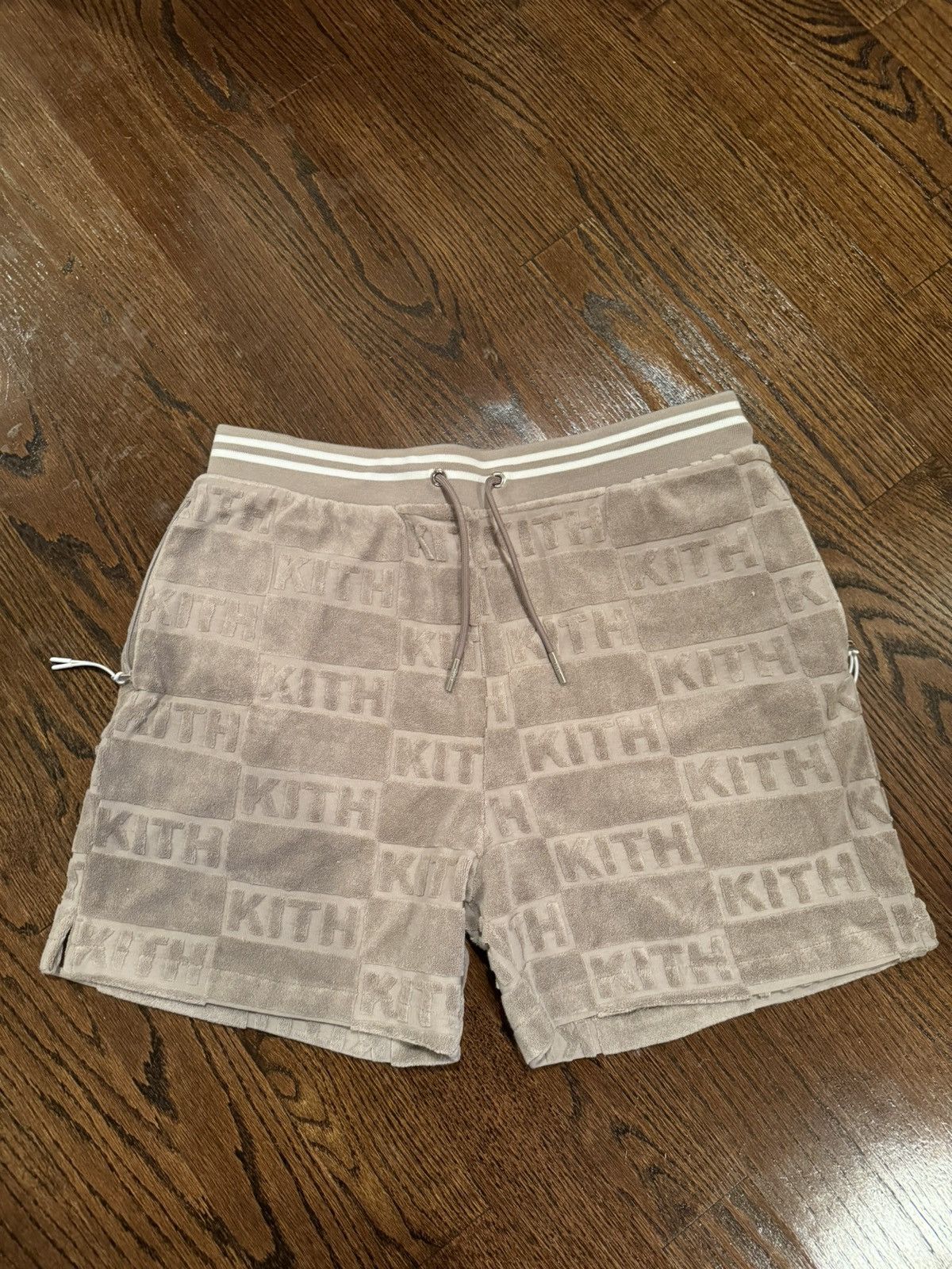 image of Kith Terry Cloth Logo Shorts in Beige, Men's (Size 31)