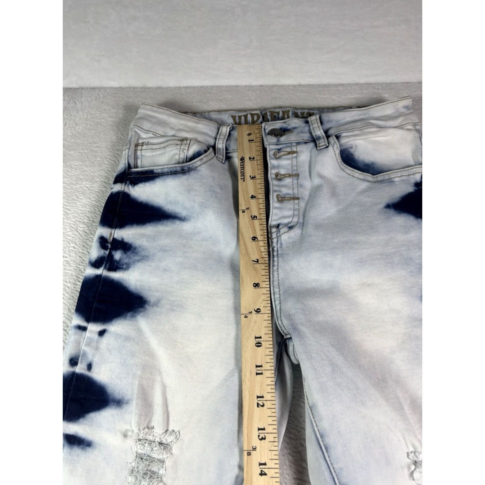 Denime VIP Denim Jeans Women’s Acid Wash Tie Dye Distressed Skinny 9-10 Button Fly 5-Pocket Blue Vintage No Size 30" / US 8 / IT 44 - 3 Thumbnail