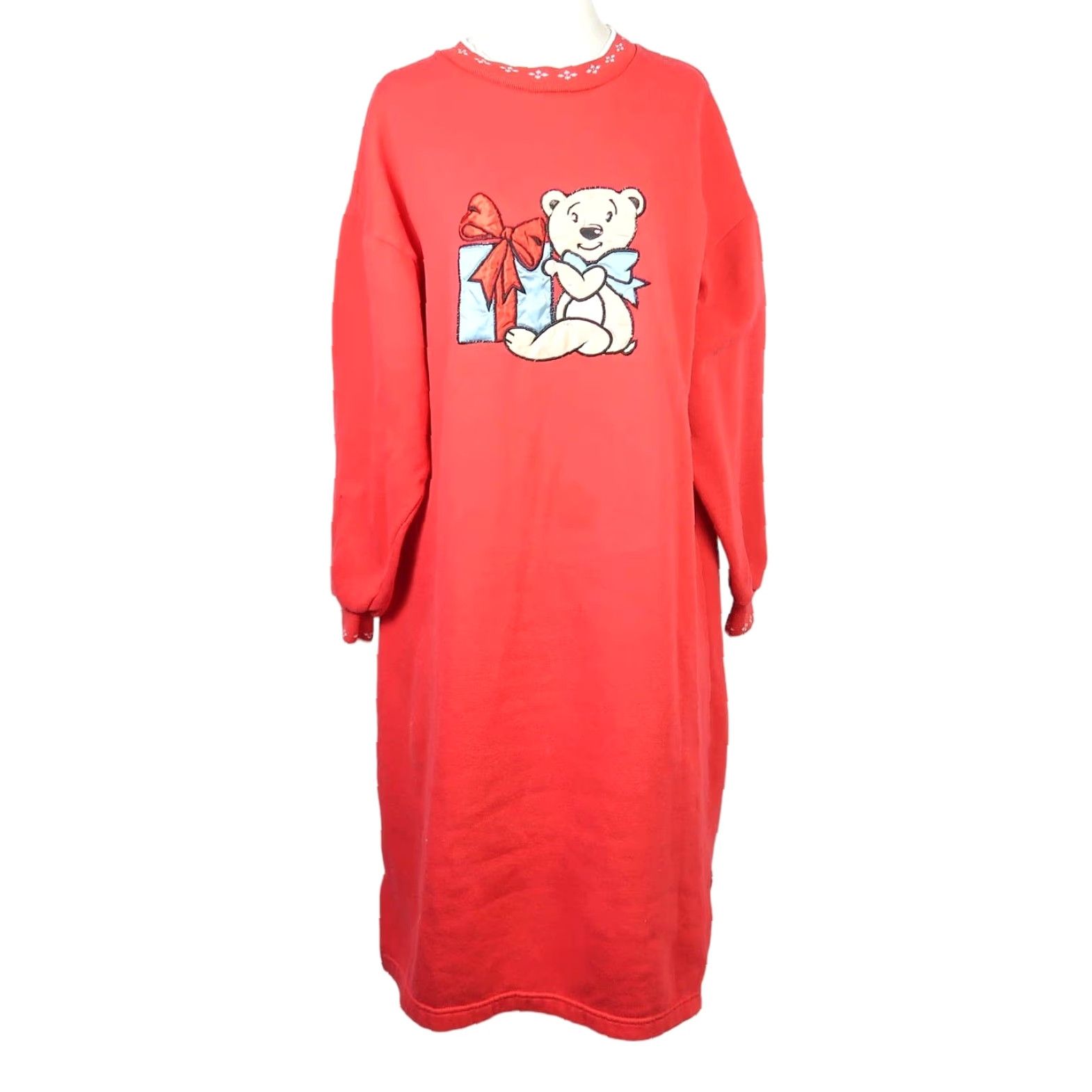 Vintage VINTAGE 90s Red Holiday Teddy Bear Sweatshirt Nightgown Dress S Women Long Sleeve Christmas Cotton Robinson's Size S / US 4 / IT 40 - 2 Thumbnail