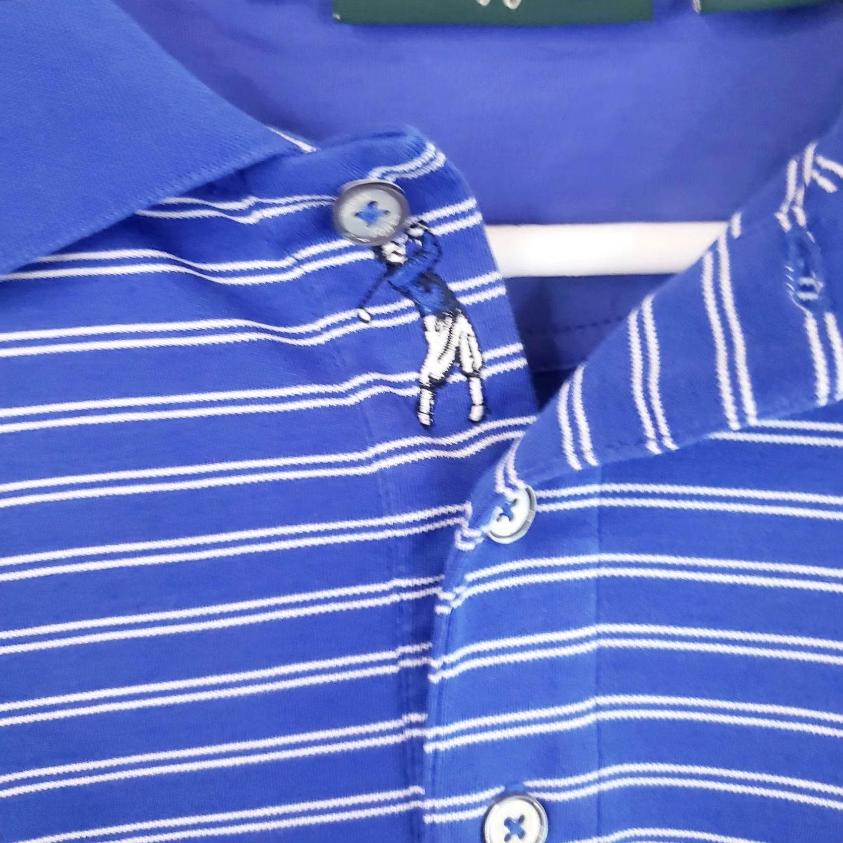 Vintage Bobby Jones Polo Shirt Men XL Blue Stripe Short Sleeve Button Collared Classic Breathable Easy Care Golf Spring Island SC Logo Size US XL / EU 56 / 4 - 6 Thumbnail