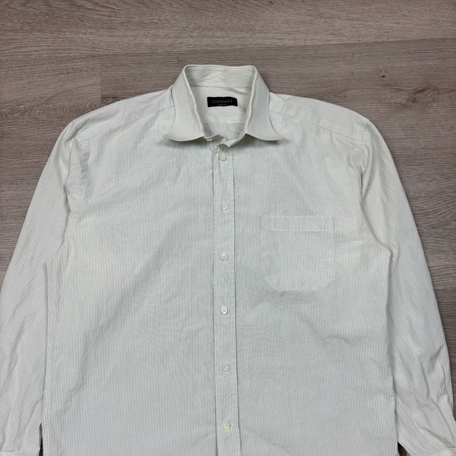 Canali Canali Made in Italy Green Striped Dress Shirt Men's 42 16.5 Size US L / EU 52-54 / 3 - 2 Thumbnail