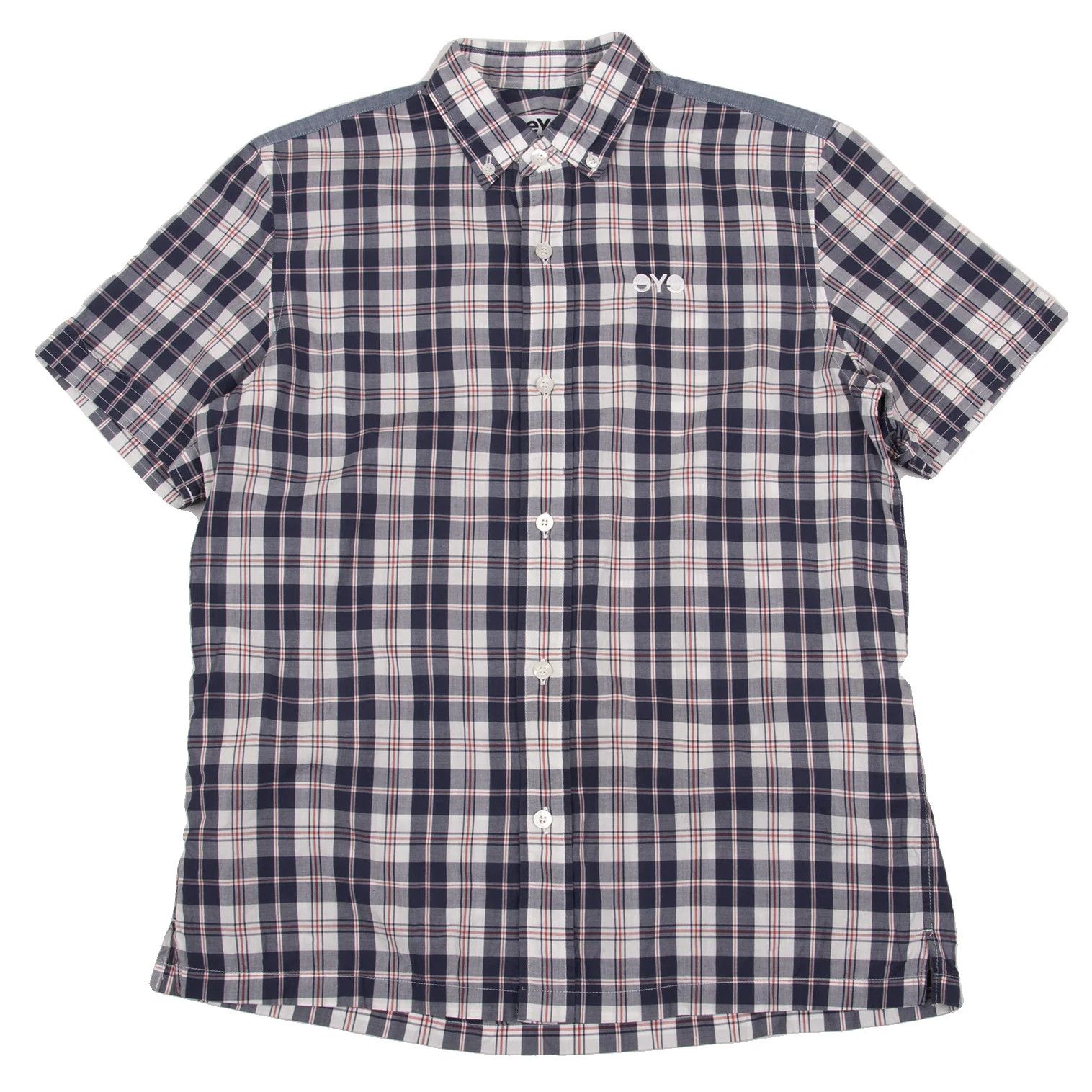 Short-Sleeve Check Shirt in Navy and White Size XS