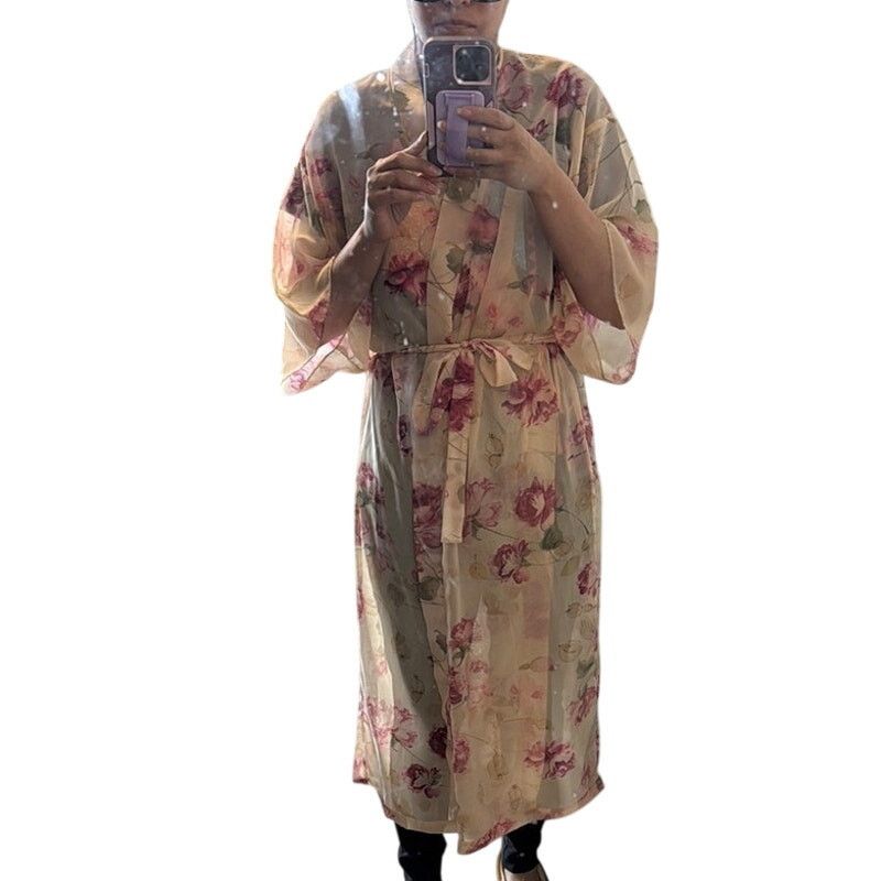 Vintage Vintage 80s pink floral sheer kimono sleeves robe size s/m Size ONE SIZE - 10 Thumbnail