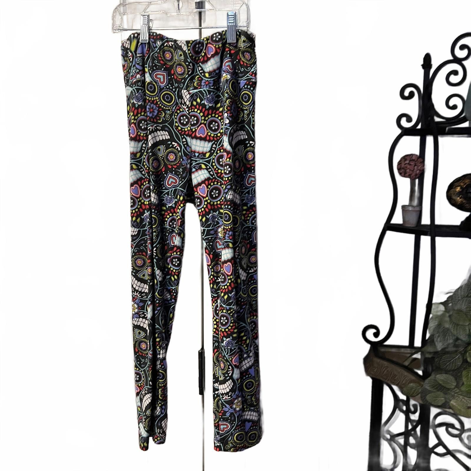 Unknown London Colorful Sugar Skull Patterned Women's Leggings Size 28" / US 6 / IT 42 - 1 Thumbnail