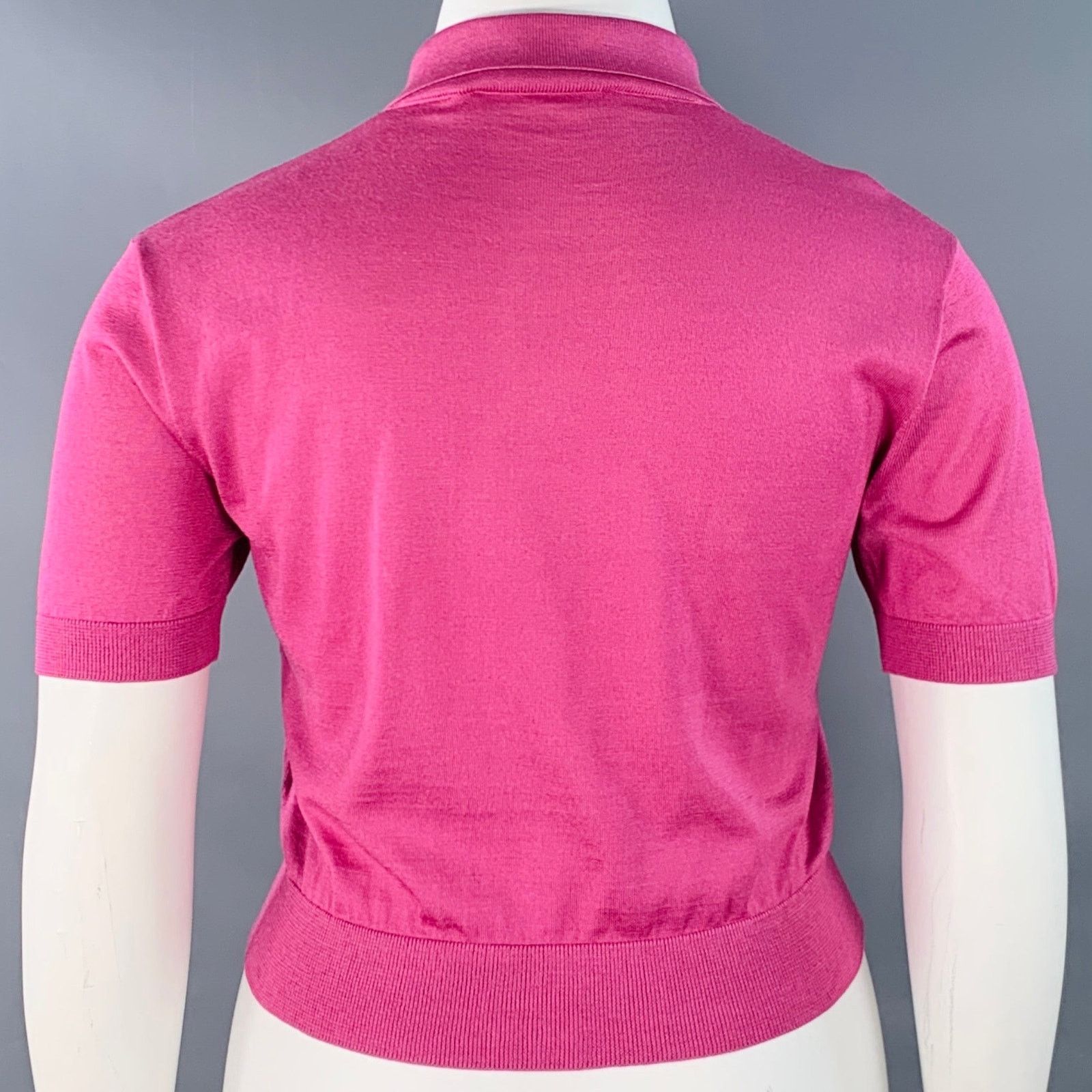 Ralph Lauren L Pink Raspberry Mulberry Silk Embroidered Polo Casual Top Size L / US 10 / IT 46 - 4 Thumbnail