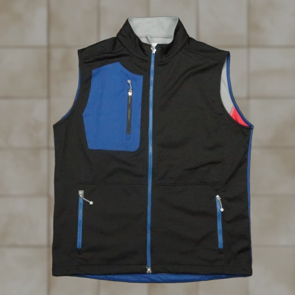 Peter Millar Vest Men Medium Black Blue Gale Force Full Zip Pocket Performance