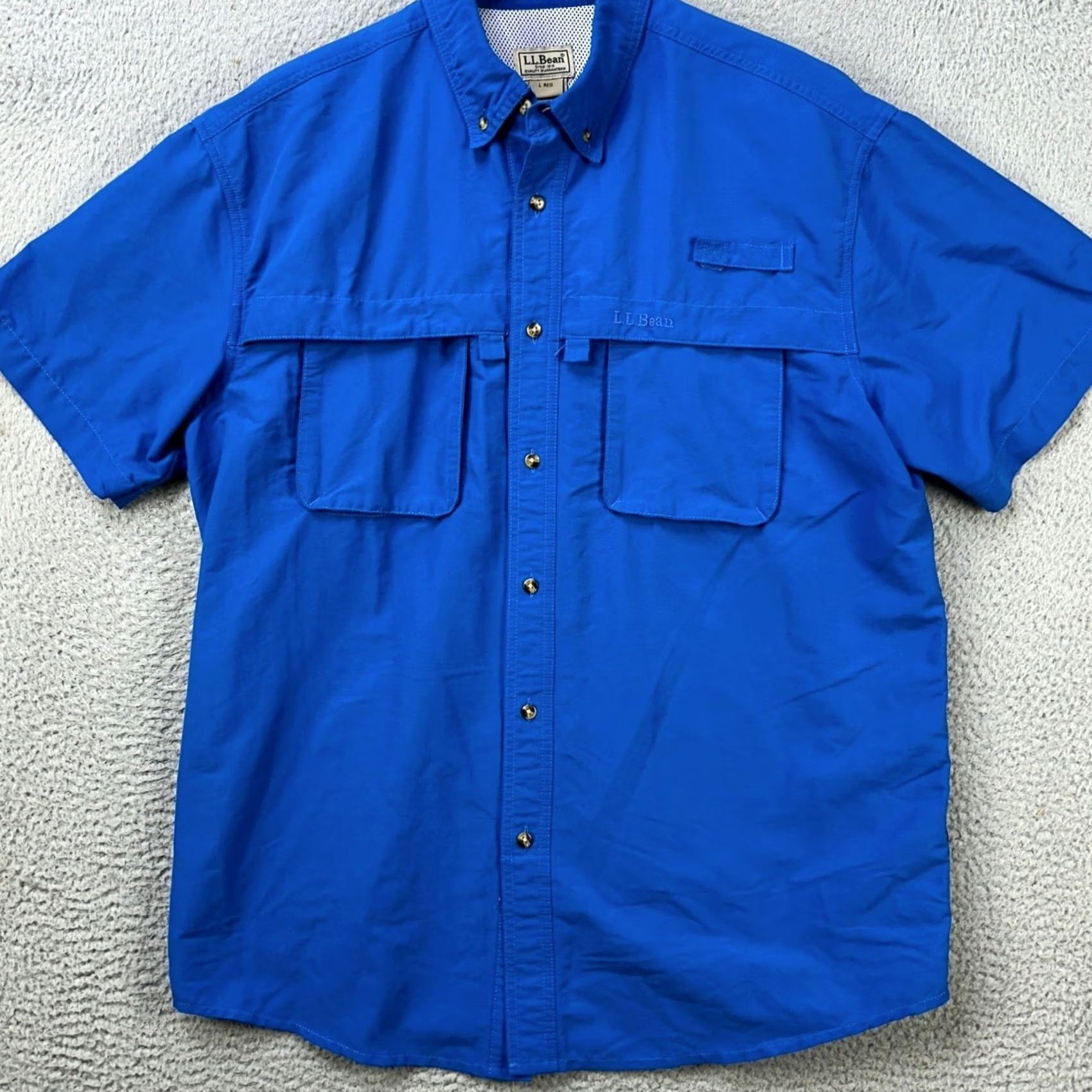 Vintage L.L. Bean Shirt Mens L Blue Nylon Fishing Button Down Vented Flap Pockets Size US L / EU 52-54 / 3 - 2 Thumbnail