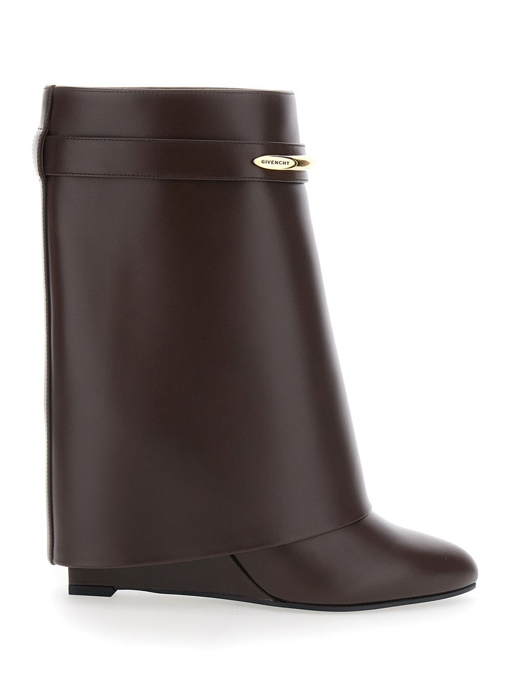 Givenchy Brown Wedge Heel Ankle Boots with Logo Plate on the Side in Leather for Women Size US 7 / IT 37 - 1 Thumbnail