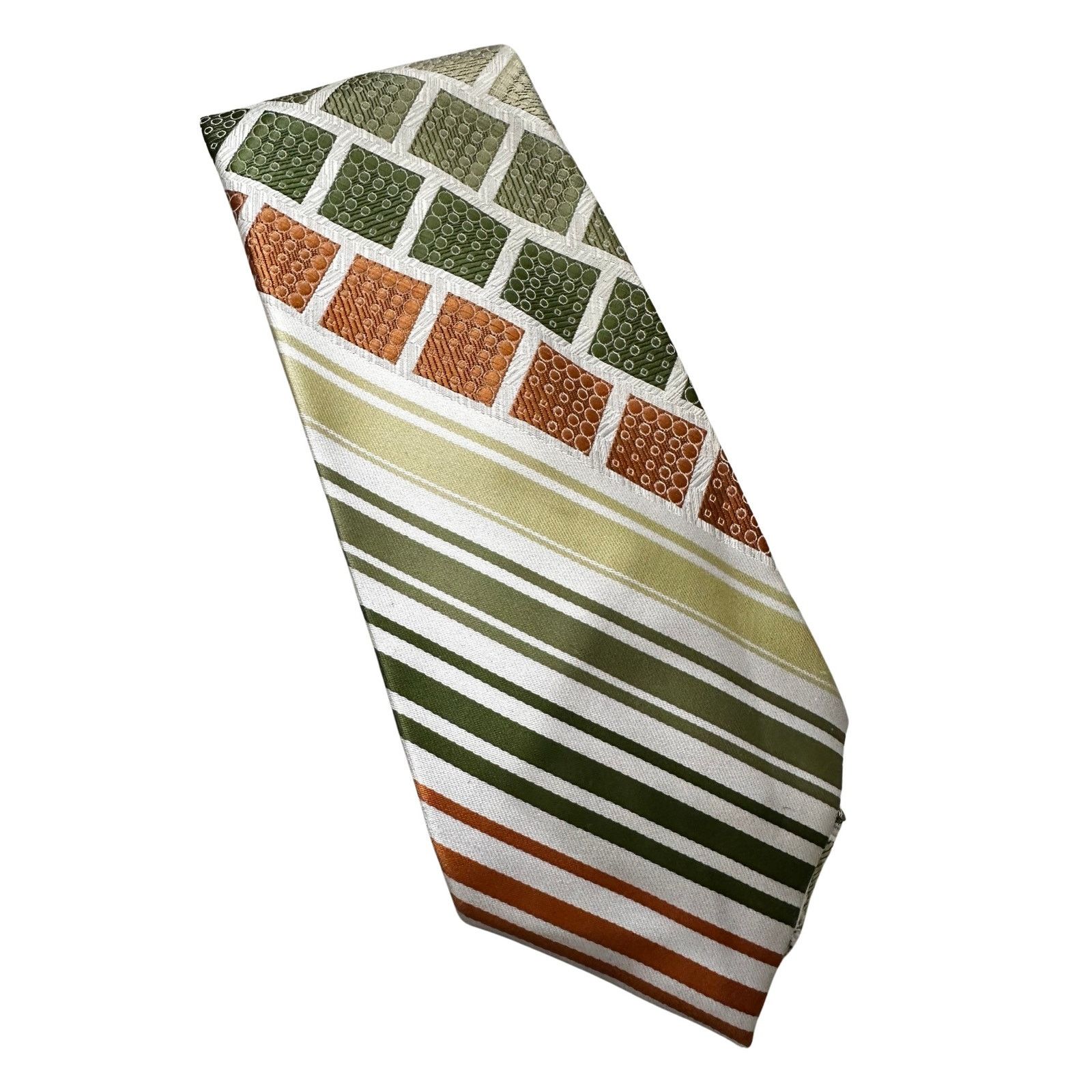 Vintage Vintage Green Orange 80s Striped Checkered Polyester Necktie Size ONE SIZE - 1 Thumbnail