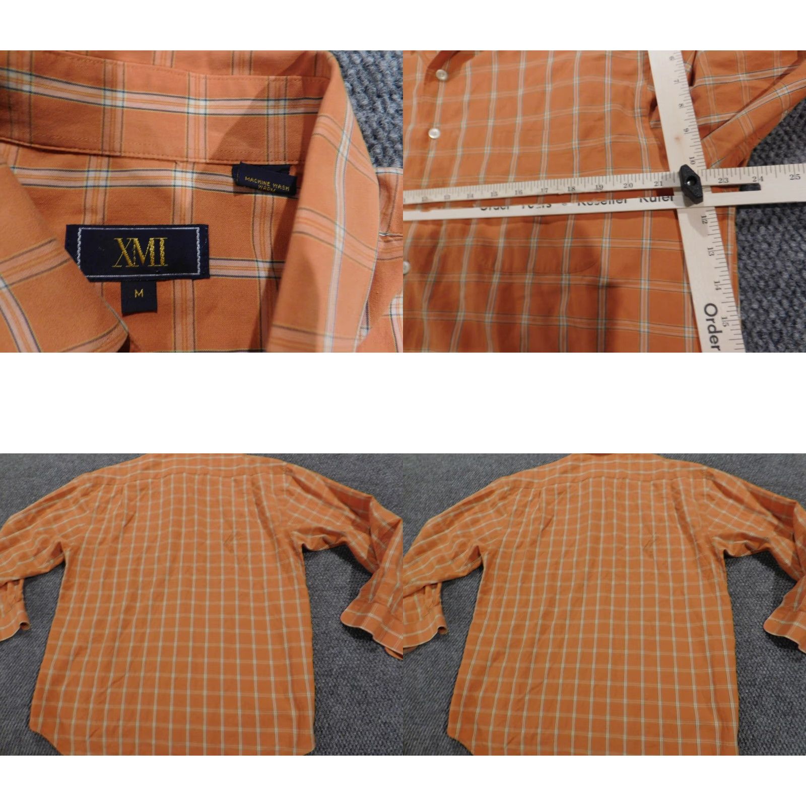 Vintage XMI Mens Shirt Medium Orange Plaid Button-Down Casual Regular Cotton Polyester Knit Long Sleeve Collared Button-Up Western Logo Size US M / EU 48-50 / 2 - 8 Thumbnail