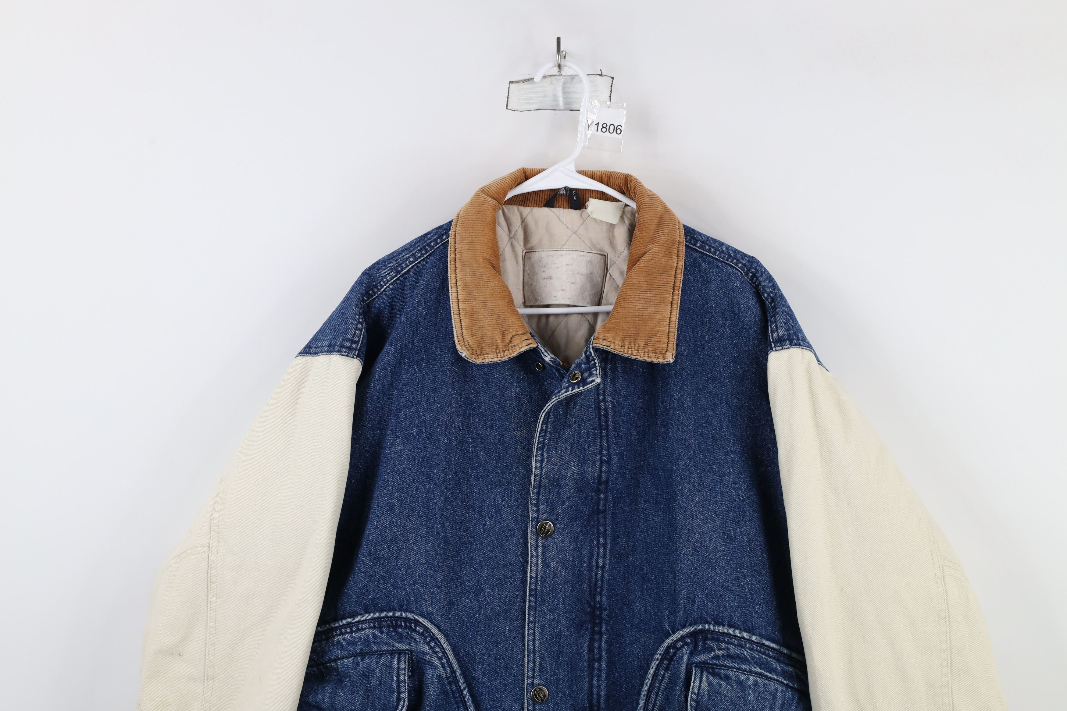 Vintage Vintage 90s Streetwear Heavyweight Denim Varsity Jacket Size US XXL / EU 58 / 5 - 2 Thumbnail