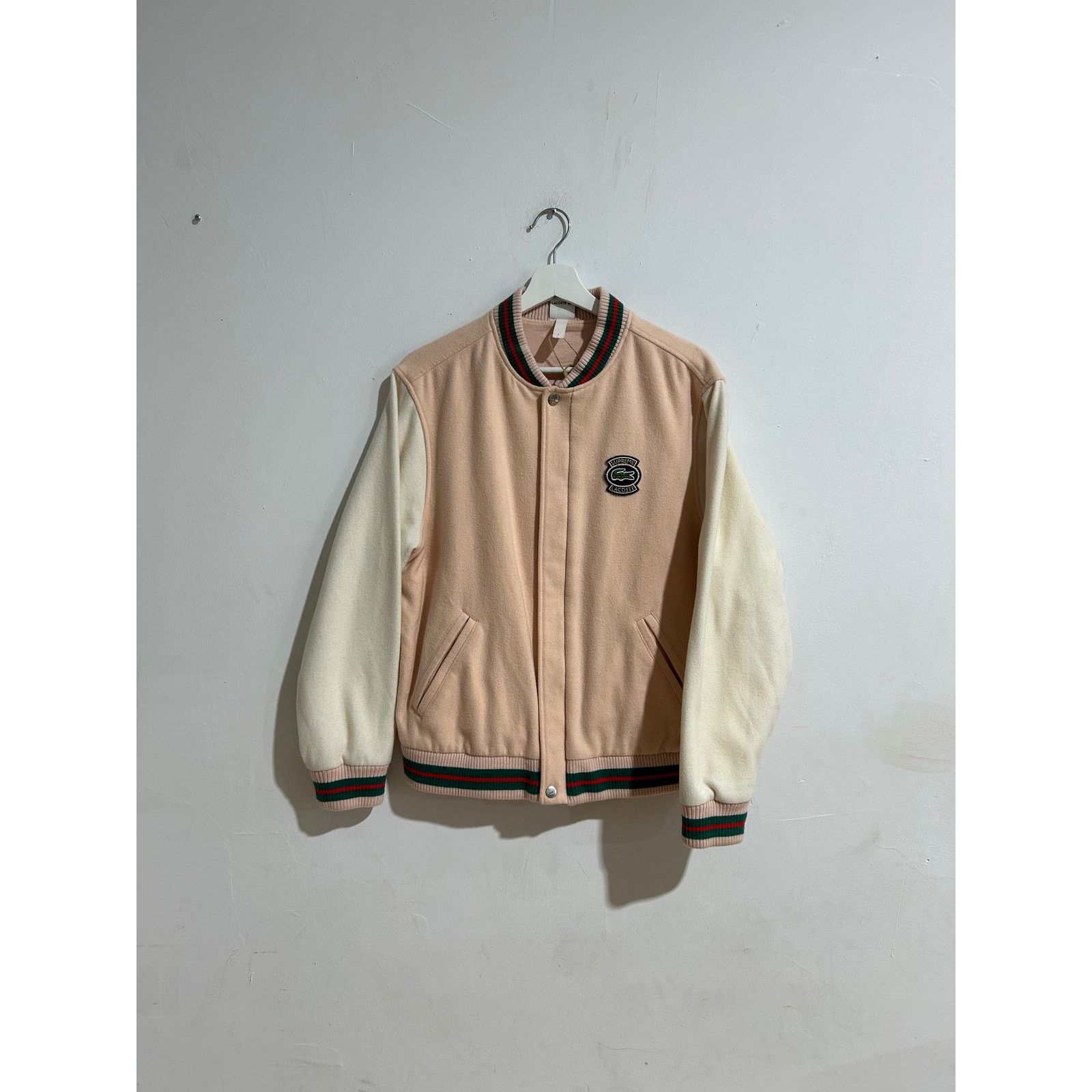SUPREME LACOSTE PINK VARSITY JACKET SMALL