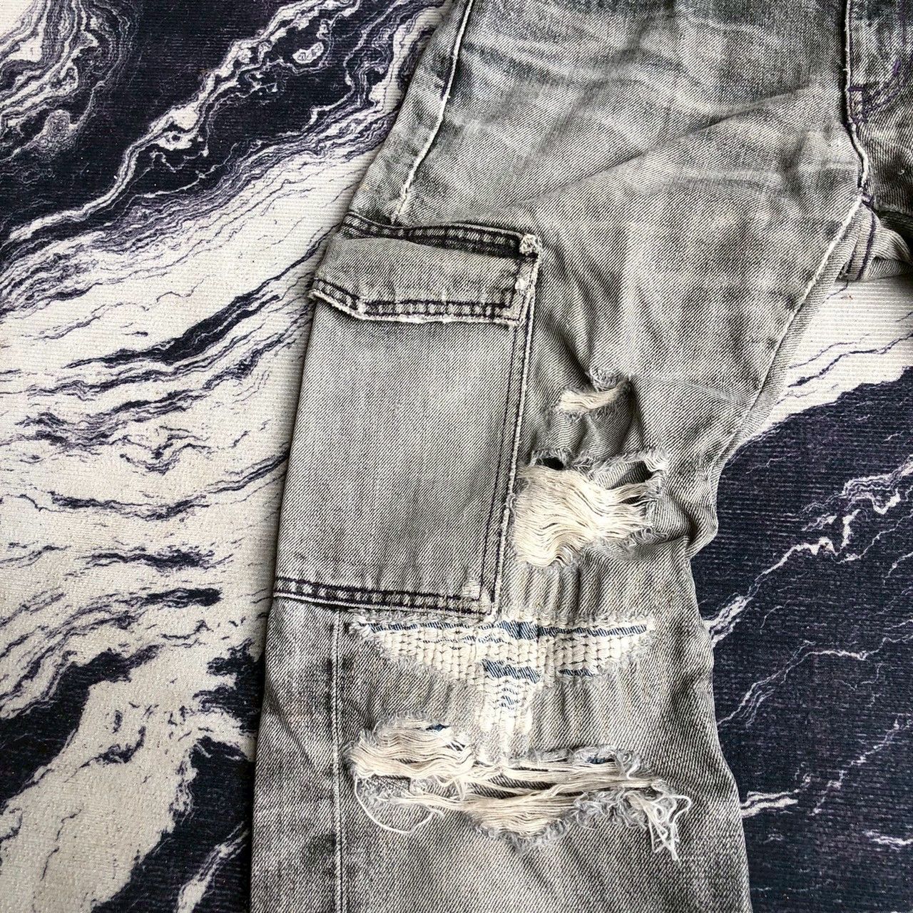 Neighborhood 2003 Neighborhood Savage Selvedge Distressed Cargo Denim Size US 33 - 5 Thumbnail