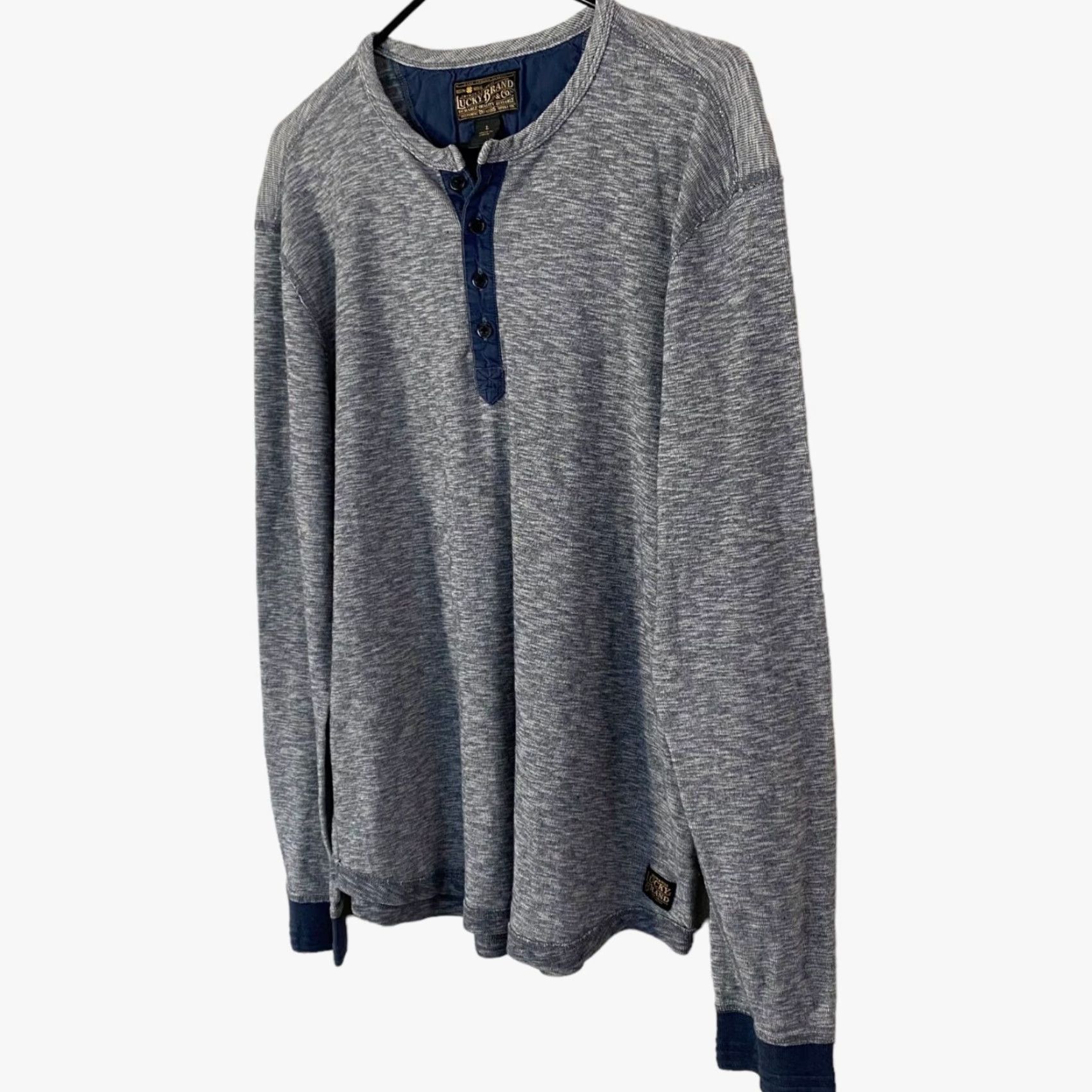 Lucky Brand VINTAGE Lucky Brand Twisted Slub Henley Shirt Men L Gray Navy Long-Sleeve Size US L / EU 52-54 / 3 - 2 Thumbnail