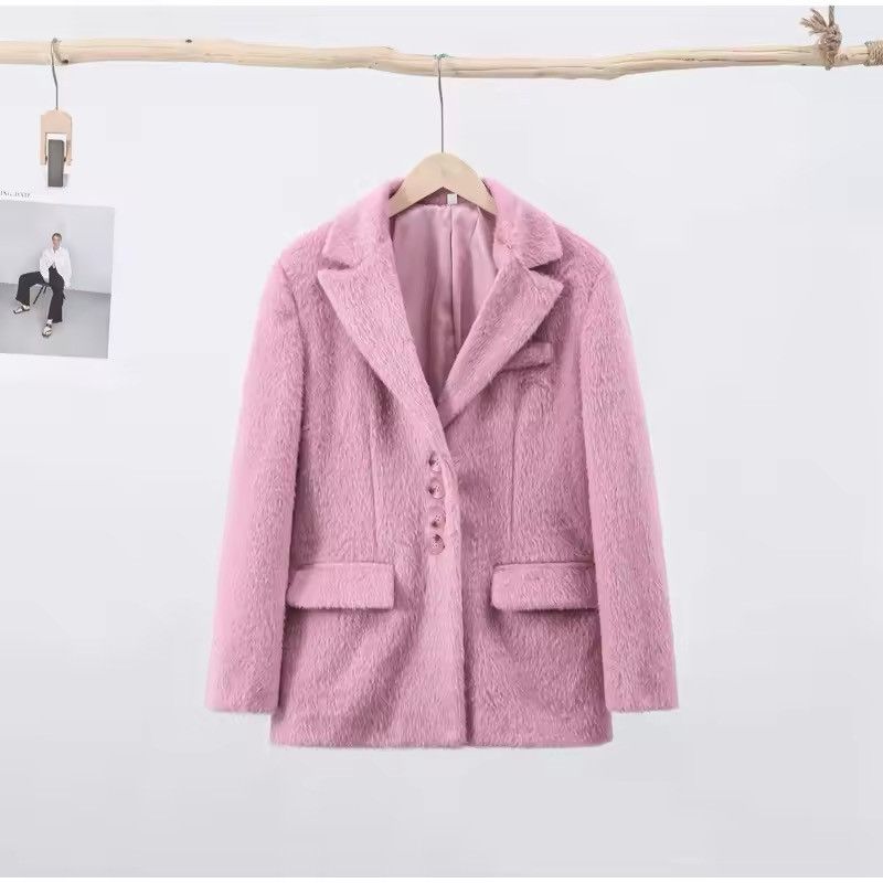 Other Design Plush Fluffy Blazer Pink Elegant Fashion Coat Size M / US 6-8 / IT 42-44 - 2 Thumbnail