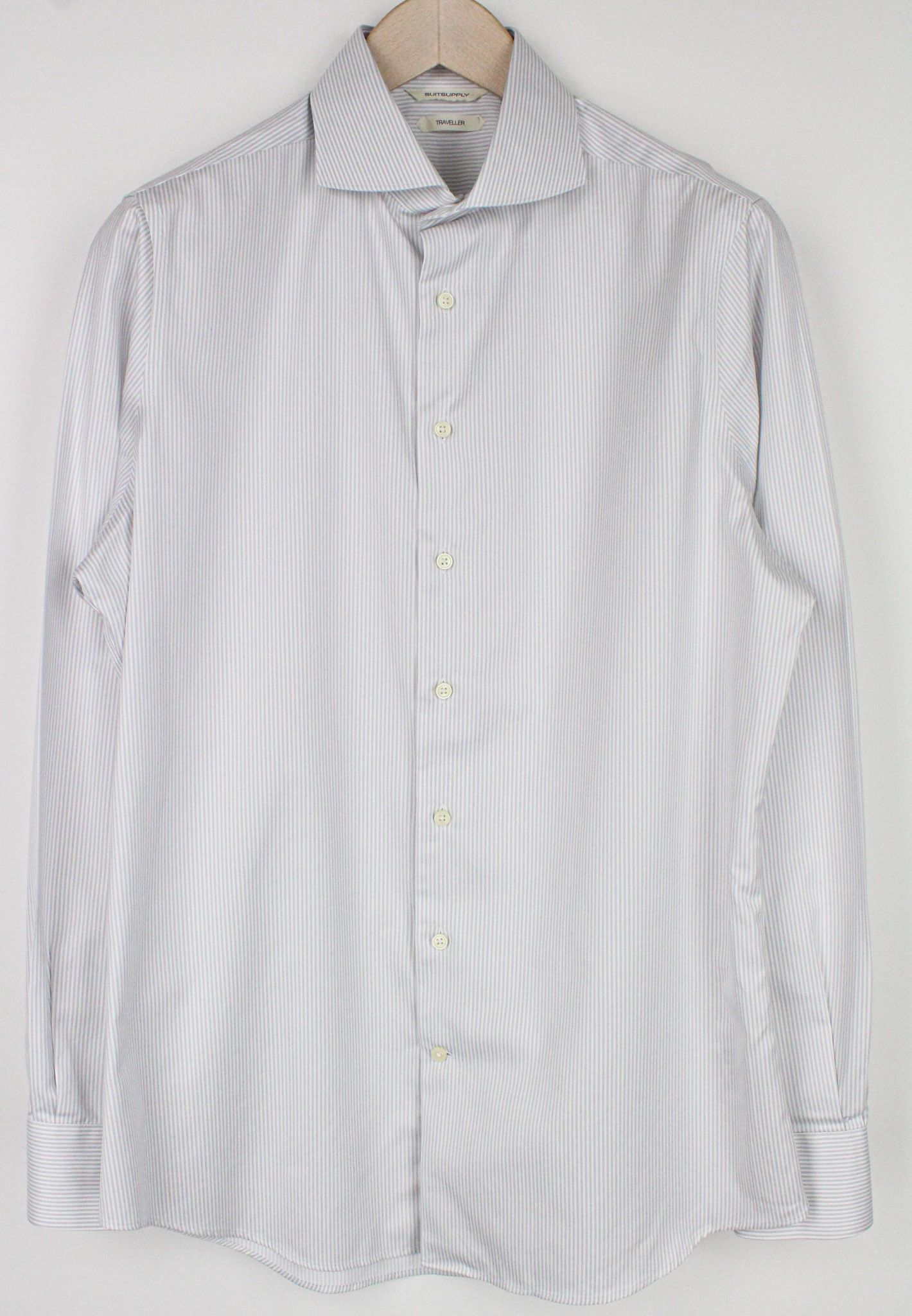 Suitsupply TRAVELLER 40/15 3/4 Slim Grey Cotton Striped 72598 Size 40R - 1 Thumbnail