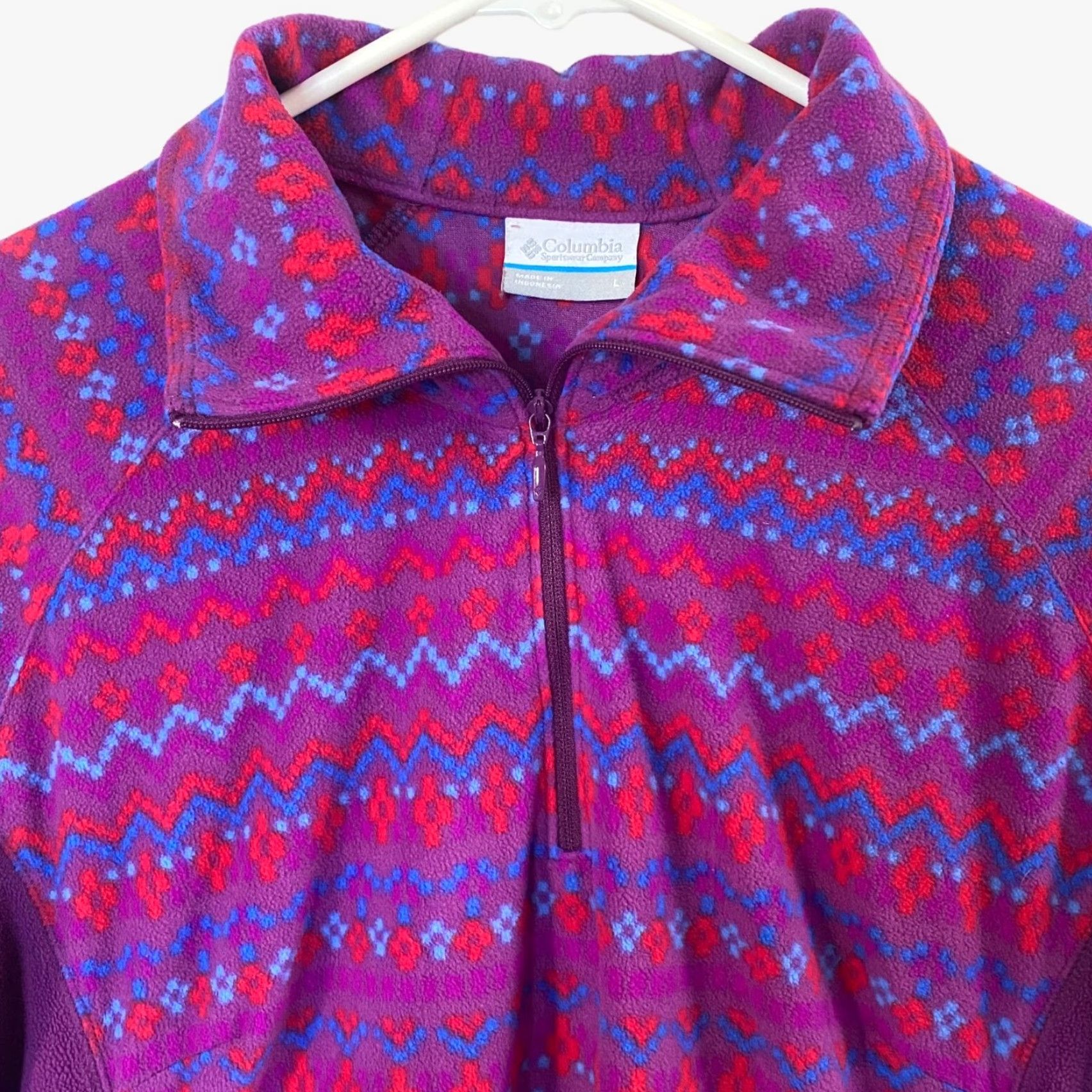 Vintage Columbia Jacket 1/4 Zip Fleece Pullover Womens Large Purple Motif Mock Neck Outerwear Size L / US 10 / IT 46 - 5 Thumbnail