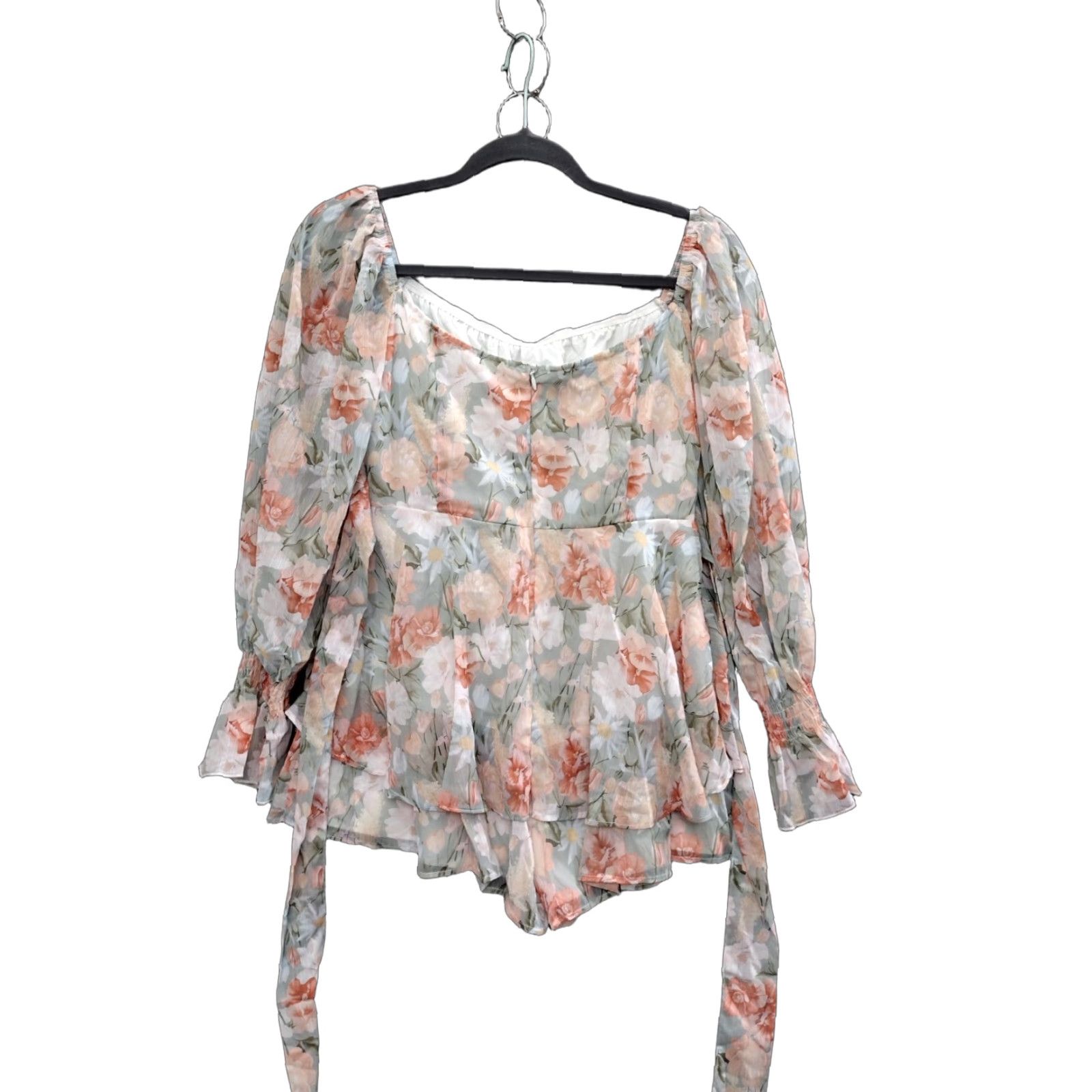 Vintage Lady Romper Mini Dress Floral Printed Puff Sleeve Jumpsuit Size S Size S / US 4 / IT 40 - 1 Thumbnail