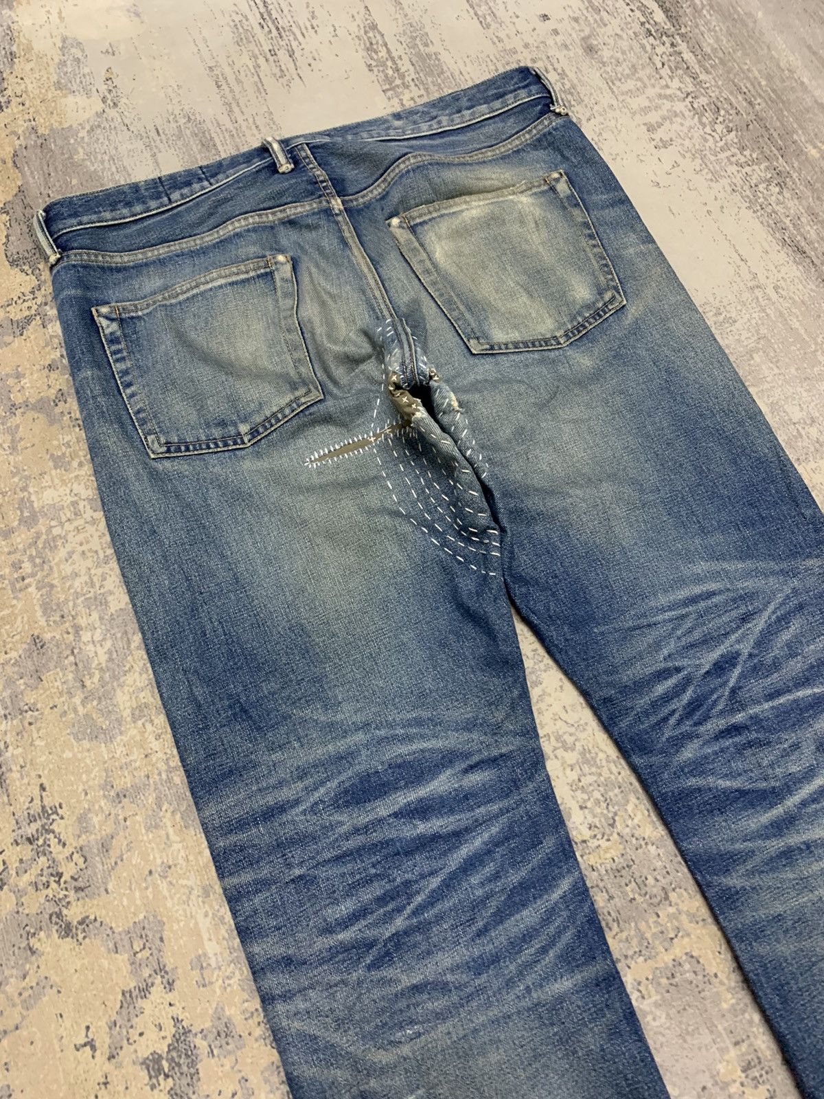 Japanese Brand Japanese Blue Work Custom Sashiko Boro Selvedge Denim Size US 35 - 13 Thumbnail
