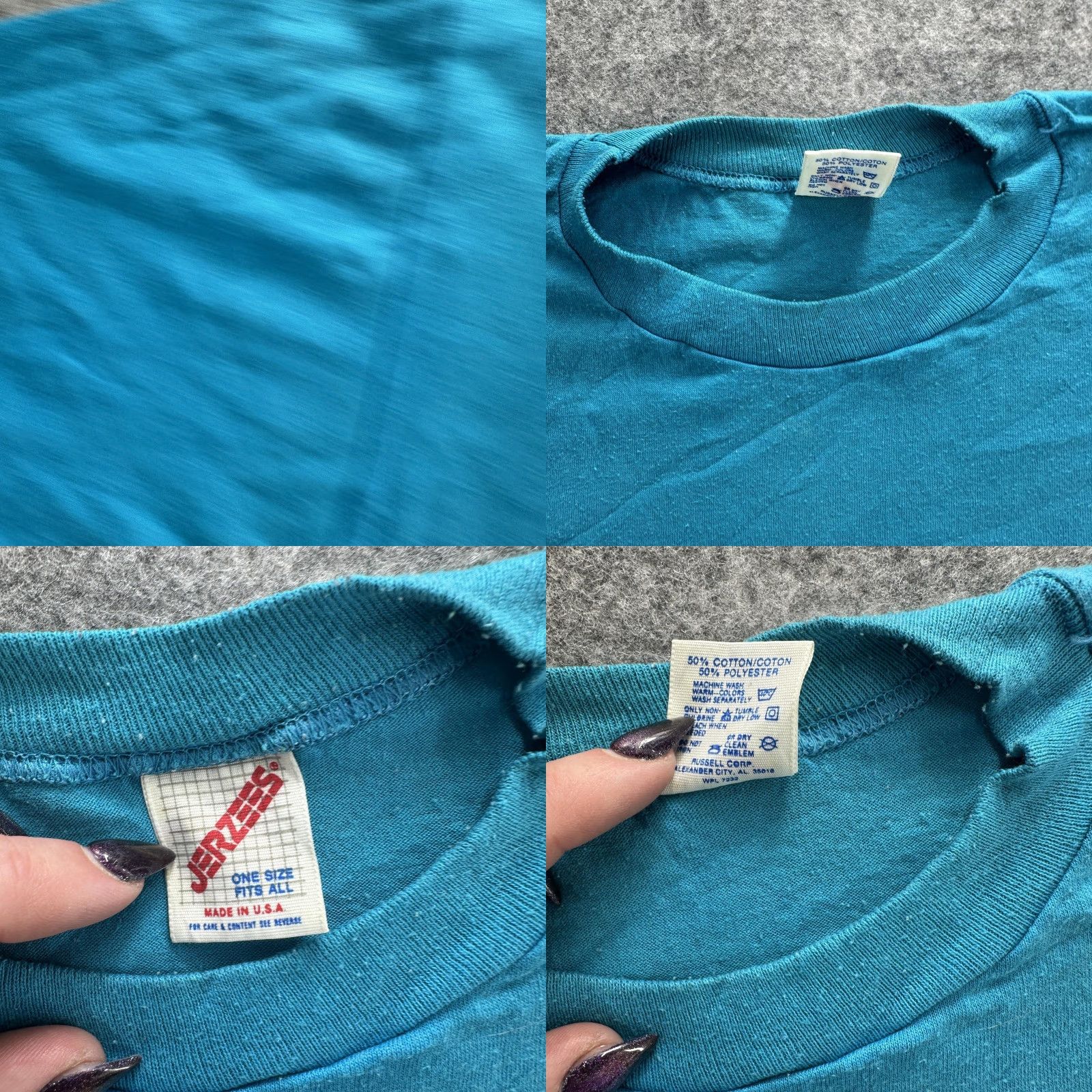 Jerzees VINTAGE Jerzees Shirt Mens One Size Blue Made USA 50/50 Single Stitch Blank 80s XL Adult Mens Blue 80s Shirt Size US XL / EU 56 / 4 - 8 Thumbnail