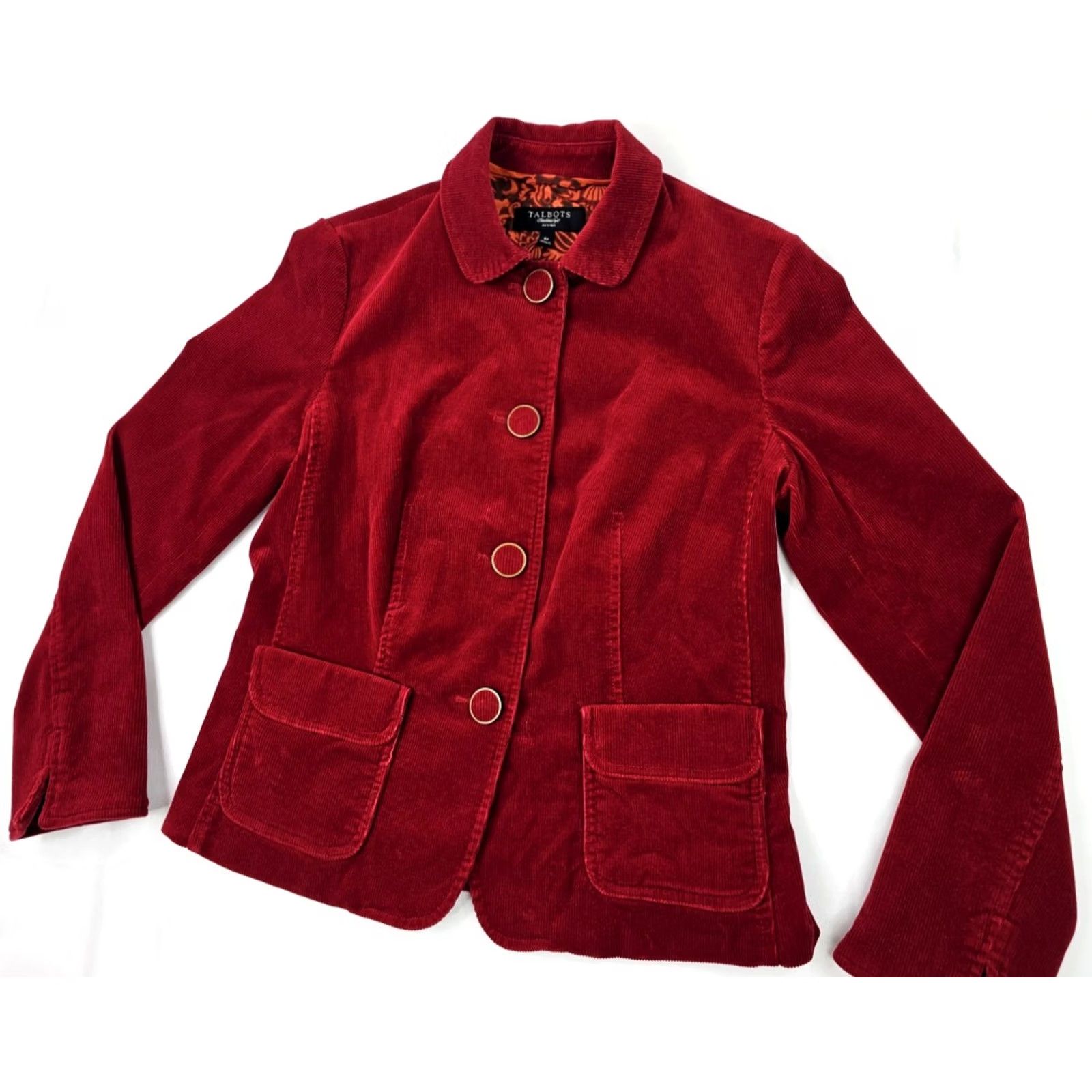 Talbots Talbots Corduroy Blazer Jacket Women 6P Petite Red Button Front Fully Lined Casual Business Workwear Travel Women Jeans? Size M / US 6-8 / IT 42-44 - 2 Thumbnail
